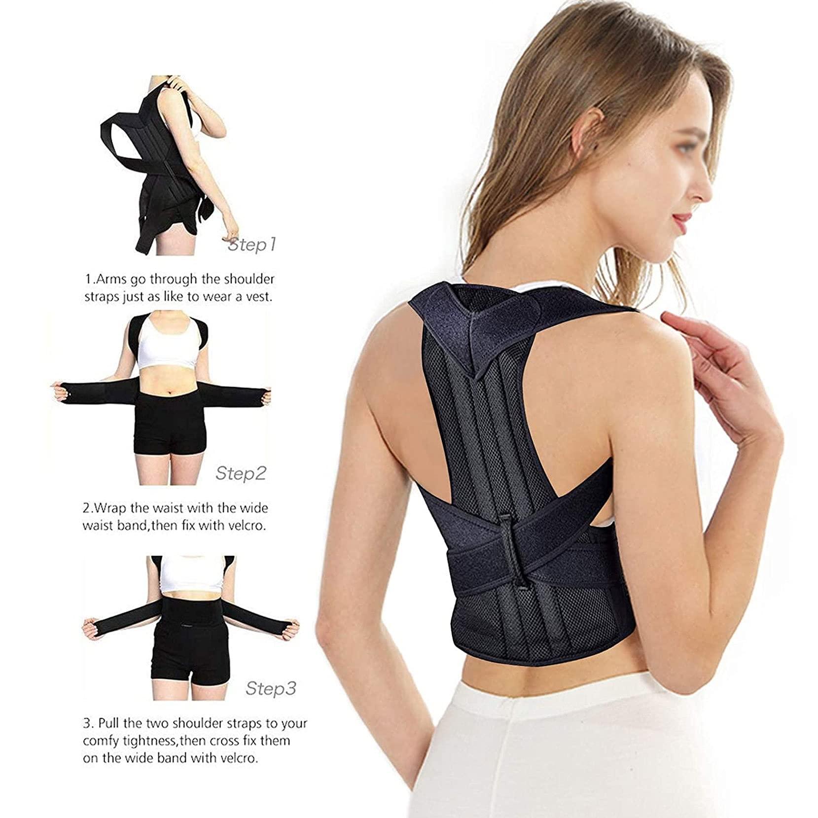 XMSM XS-5XL Full Back Brace Posture Corrector for Men Women&Teenagers,Adjustable Back Shoulder Lumbar Spine Support Belt Waist Trainer,Improve Poor Posture,Pain Relief (Color : Black, Size : Medium)
