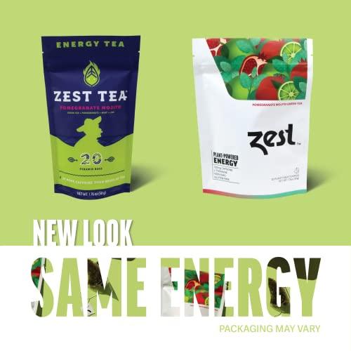 ZEST TEA Zest 135mg High Caffeine Energy Leaf Blend - Pomegranate Mojito Green Tea - 20 Pack Bag - All Natural Strong Flavored Healthy Coffee Alternative Highly Caffeinated Substitute - Perfect for Keto