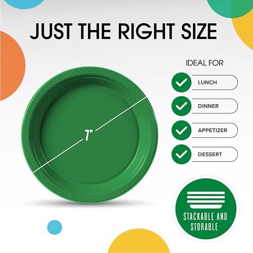 Exquisite Exquisite 7 Inch Green Plastic Plates - 600 Count - Solid Color Disposable Plates - Green Dinner Party Plates For All Occasions - Green Plastic Party Plates For Parties