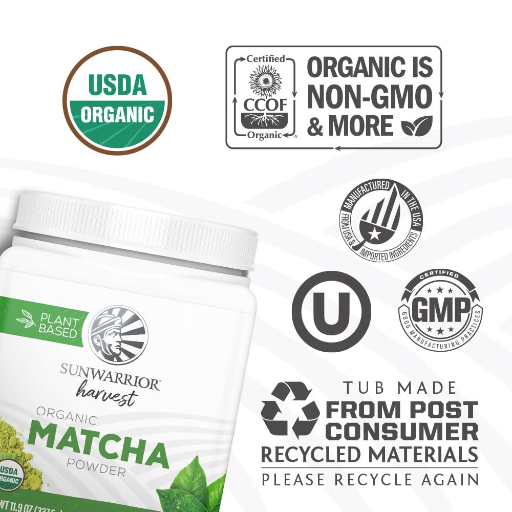 Sunwarrior Matcha Green Tea Powder | Keto Gluten Free Matcha Powder Organic Tea Culinary Grade for Smoothies Baking Teas Lattes Vegan Sugar Free Dairy Free | Harvest Organic Matcha 337g 225 Servings | Sunwarrior