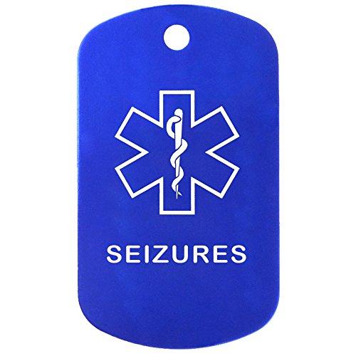 Goods For Giving Custom 2 Pack - Seizures Medical Alert ID Necklaces with Blue Custom Tags, Clear Silencers, and 30'' USA Chains