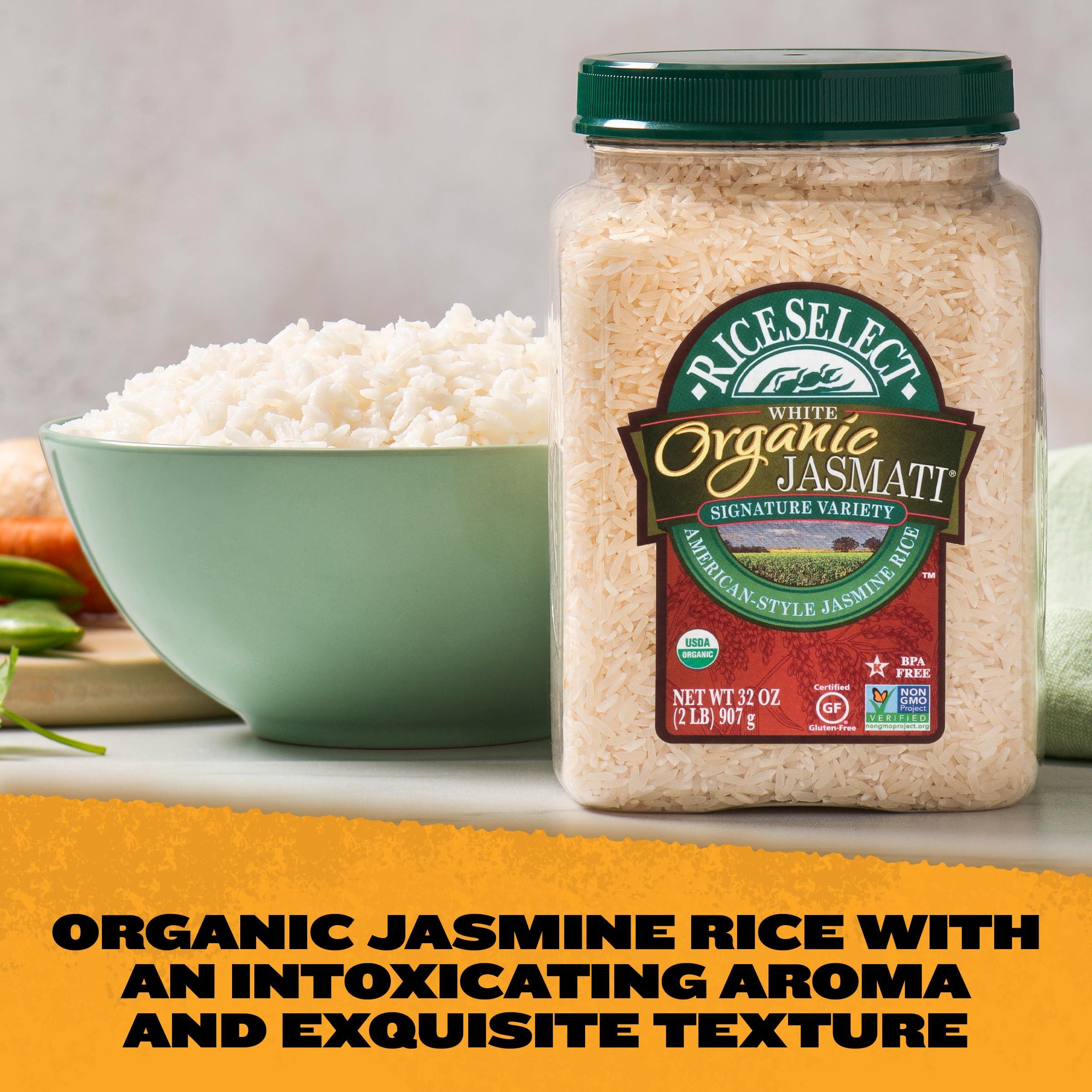 RiceSelect RiceSelect Organic Jasmati White Rice for Asian-Food-Inspired Recipes, Premium Non-GMO Gluten-Free Long-Grain Jasmine Rice, 32-Ounce Jar