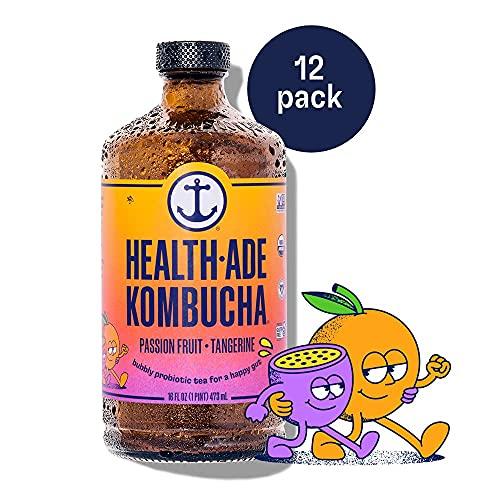 Health-Ade Health-Ade Kombucha Tea Organic Drink, Fermented Tea with Living Probiotics, Detoxifying Acids, Supports Gut Health, Non-GMO, Vegan, Gluten Free, 12 Pack (16 Fl Oz Bottles), Passion Fruit Tangerine