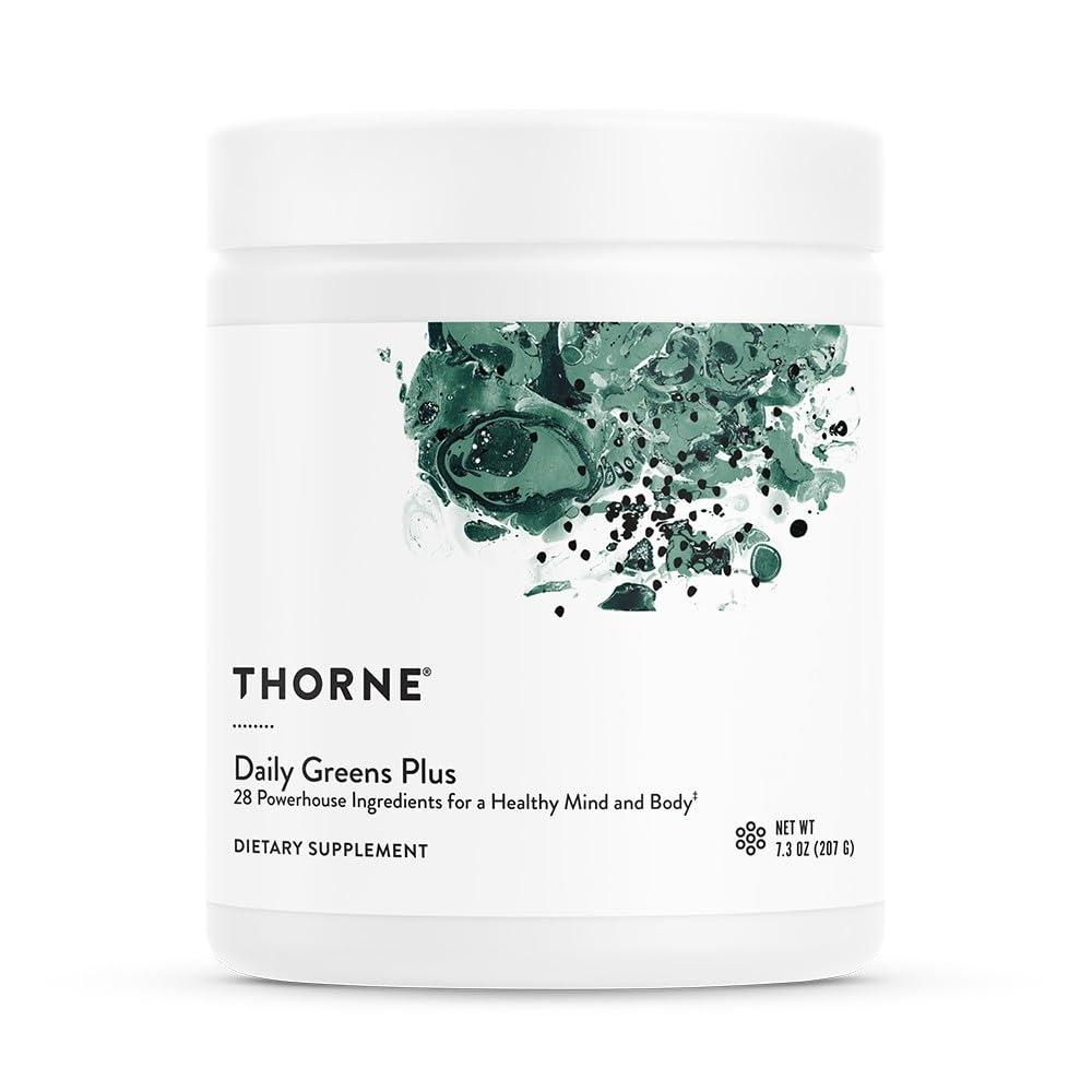 THORNE THORNE Daily Greens Plus - Comprehensive Greens Powder with Matcha, Spirulina, Moringa and Adaptogen, Mushroom and Antioxidant Blends - Refreshing, Mint Flavor 7.2 Oz - 30 Servings