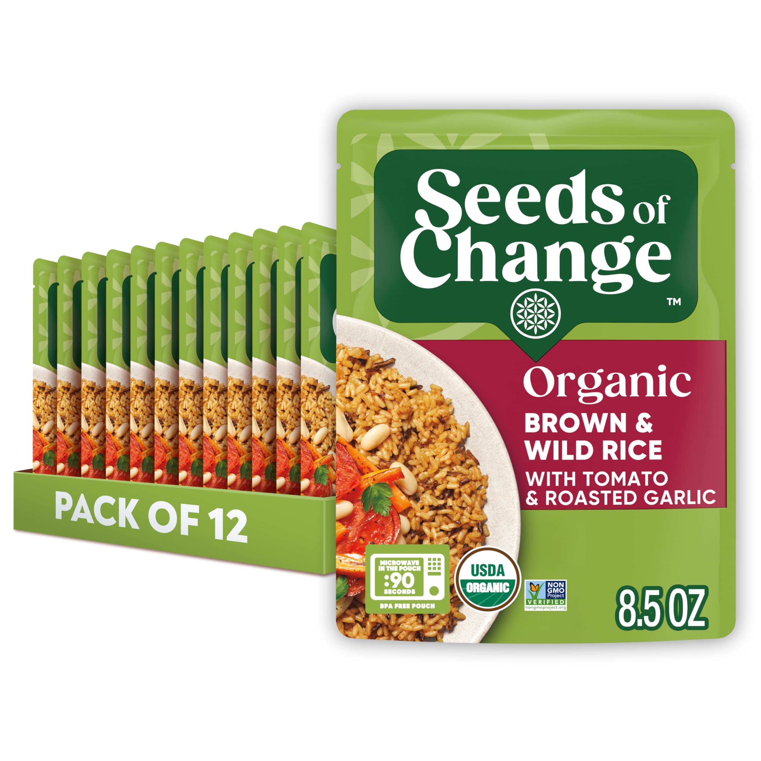 SEEDS OF CHANGE SEEDS OF CHANGE Certified Organic Brown and Wild Rice with Tomato & Roasted Garlic, Organic Food, 8.5 oz Pouch (Pack of 12)