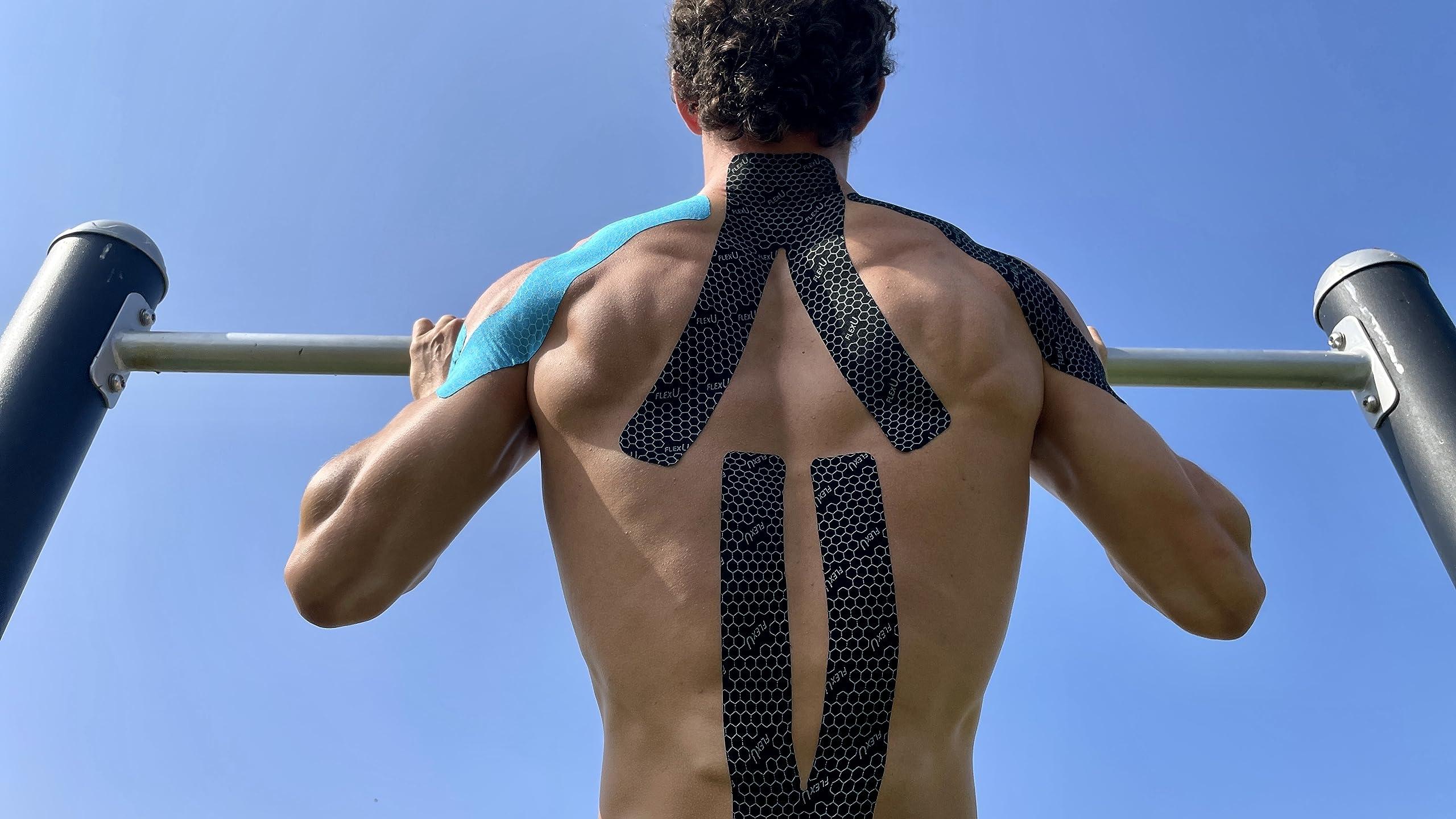 FlexU FlexU Kinesiology Tape - 60 2\" x 10\" Pre-Cut Strips for Lower Back, Knees, & Shoulders; Pain Relief & Support for Muscles & Joints, Shoulders, Knees & Back, Rheumatism, Gout, Osteoporosis (Beige)