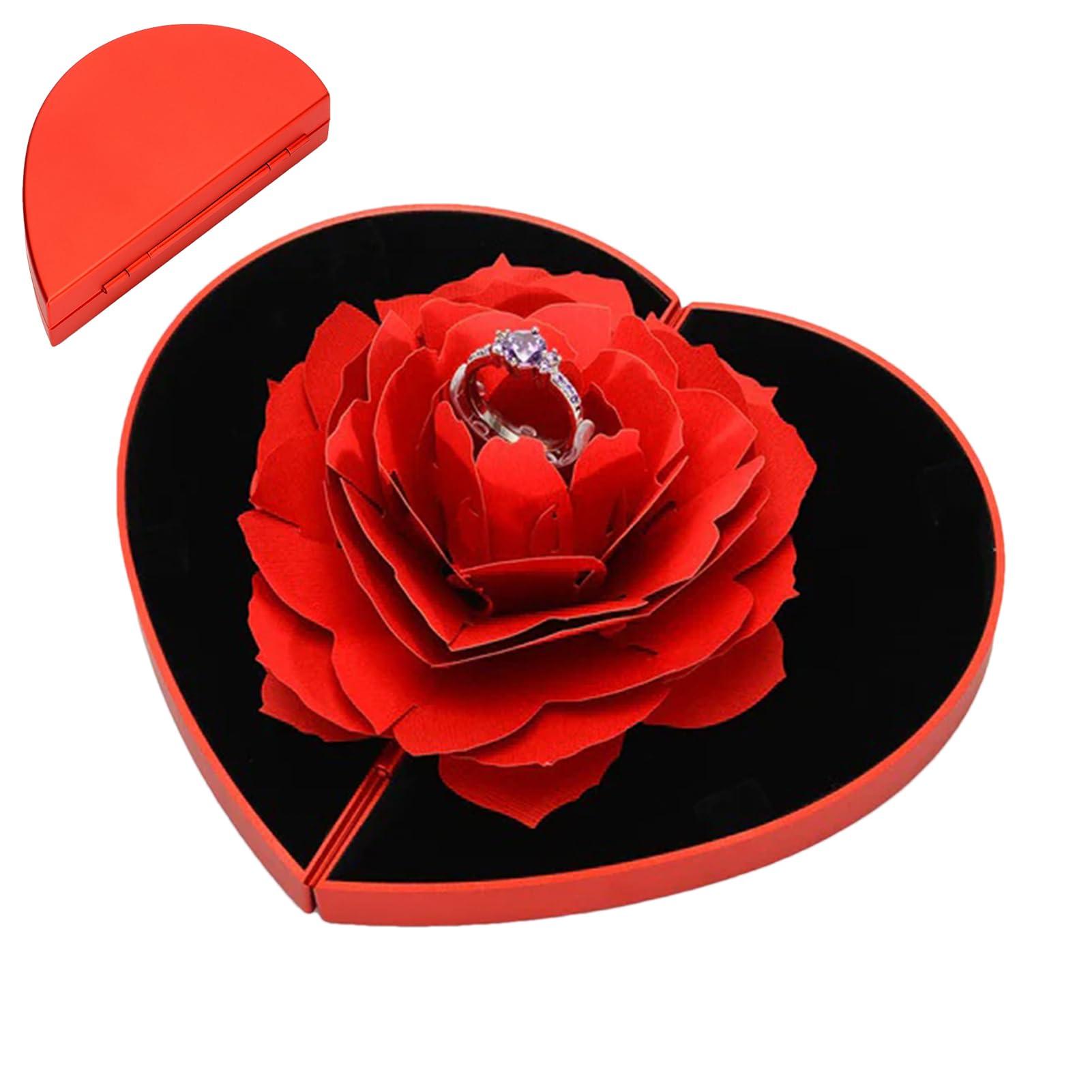 Doefo 3D Heart-Shaped Ring Box | Rotating Ring Love Box with Flower | Express Your Forever Love to Your Special Someone, Unforgettable for Valentine\'s Day