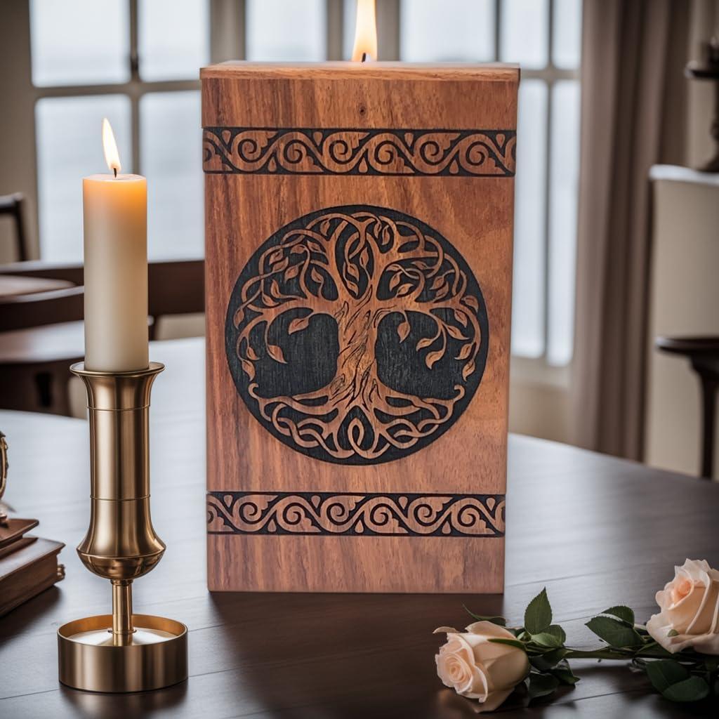 Prime Art Prime Art Wooden Urns for Human Ashes Tree of Life Urns Cremation Urns for Adult Ashes Funeral Urns Wooden Pet Urn Wooden Urn Box (Tree of Life Black, (Small - 8\" Hx4.75 W (115 Cu/in))