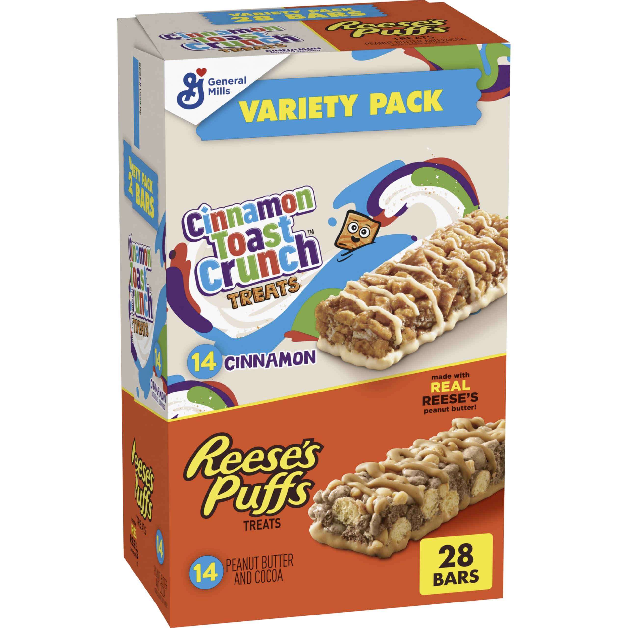 General Mills Reese\'s Puffs Cinnamon Toast Crunch Cereal Treat Bars Variety Pack, 28 ct
