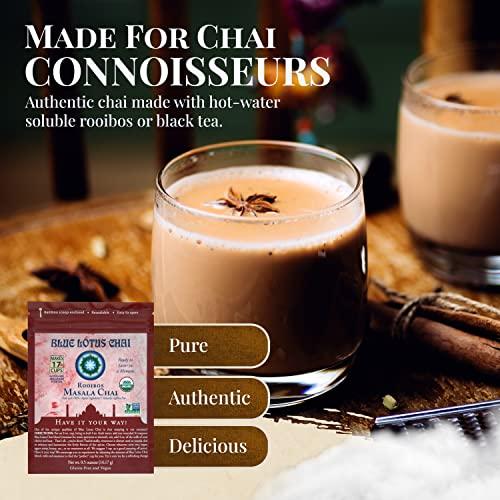 BLUE LOTUS CHAI Blue Lotus Chai - Rooibos Masala Chai - Makes 17 Cups - 0.5 oz Pouch Masala Spiced Chai Powder with Organic Spices - Instant Indian Tea No Steeping - No Gluten