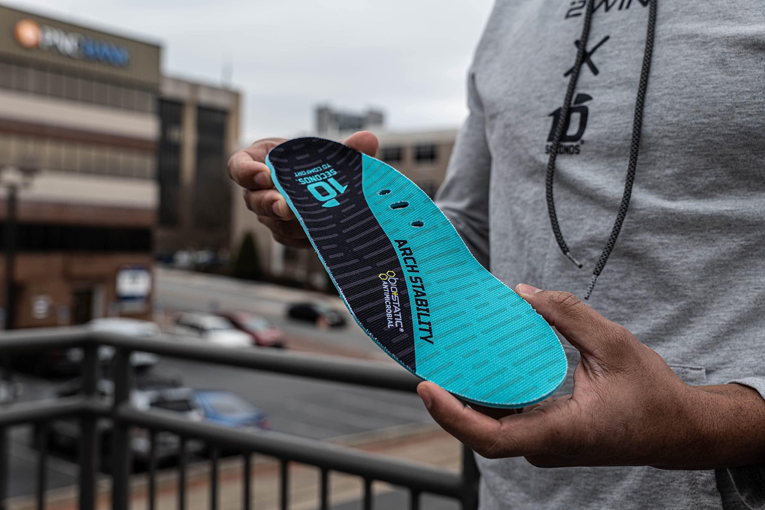 10 Seconds 10 Seconds - 3720 Arch Stability Insole: Firm High Arch, for Everyday Comfort. Shock Absorbing Foam with Stability Plate for Long Periods of Standing Comfort. M 12/12.5