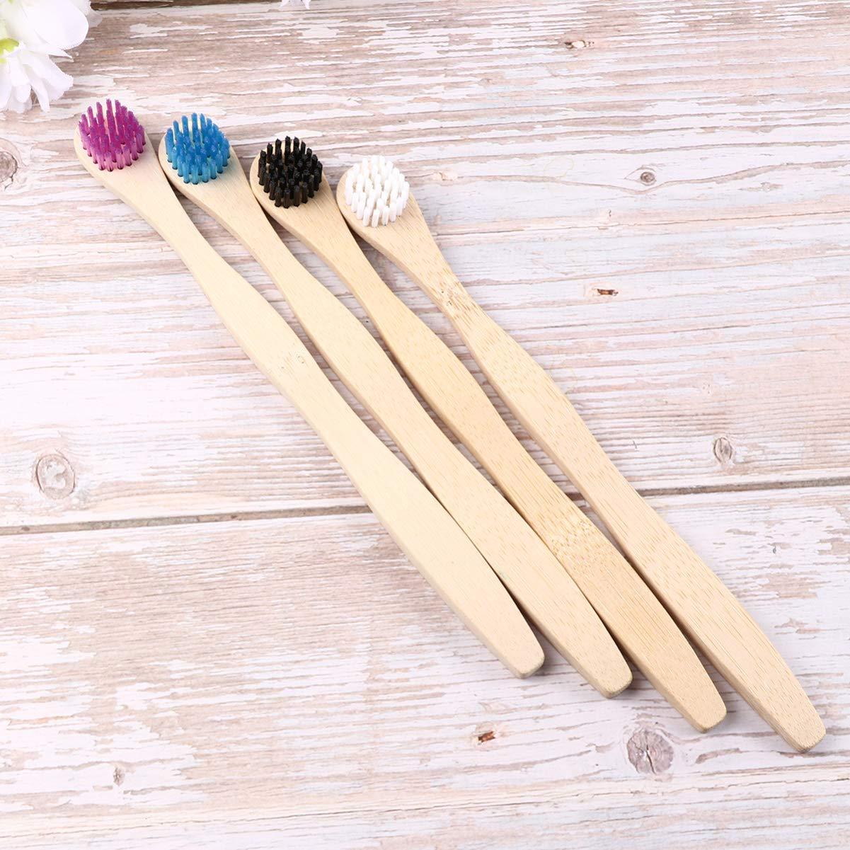 Milisten Tongue Brush Eliminate Bad Breath Scraper Bamboo Toothbrush for Oral Deeply Cleaning (White Blue Black Violet) Cleaner Tongue Cleaner