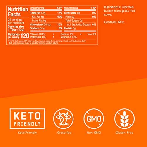Bulletproof Grass Fed Ghee, 13.5 Oz, Bulletproof 100% Grass Fed, Pasture Raised Clarified Butter Fat, Keto, Paleo, Lactose Free, Casein Free, Non-GMO
