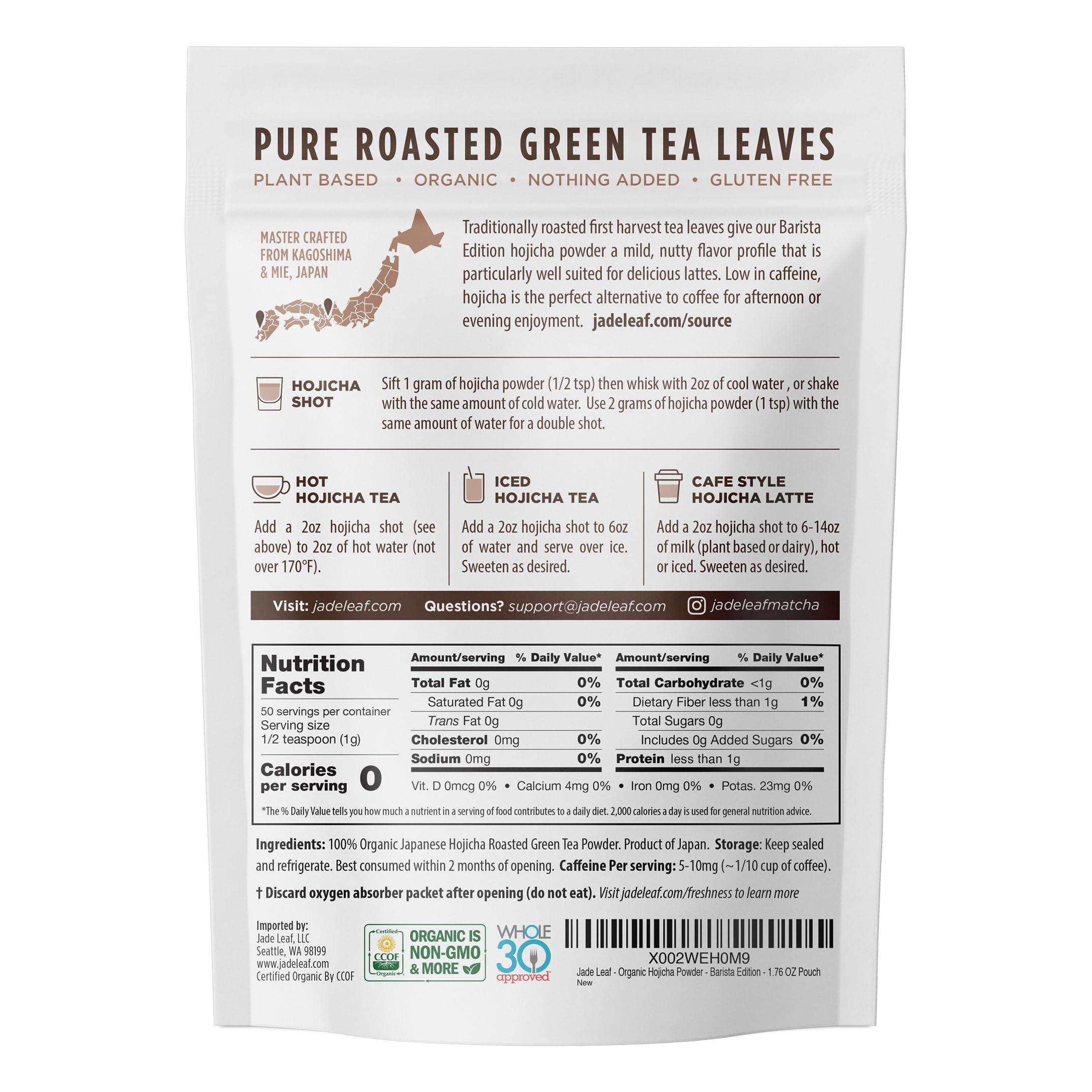 Jade Leaf Matcha Jade Leaf Matcha Organic Japanese Hojicha, Roasted Matcha Green Tea Powder - Barista Edition - Authentic Japanese Origin (1.76 Ounce Pouch)