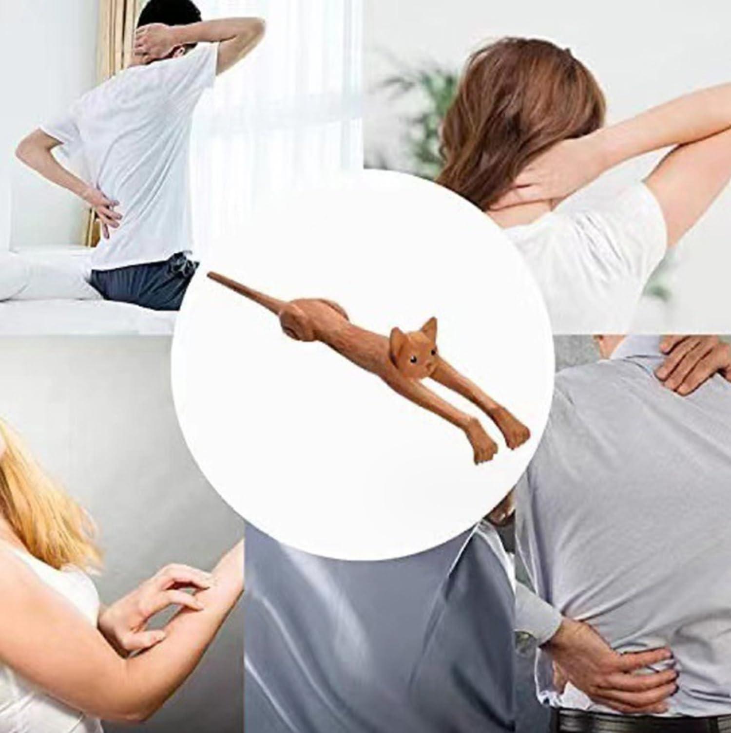 Generic Very Innovative and Cute cat Wooden Long Handle Scratching Massager, Suitable for Young and Old, Everyone can Scratch! Wooden Back Scratcher for Adults, Length 45 cm