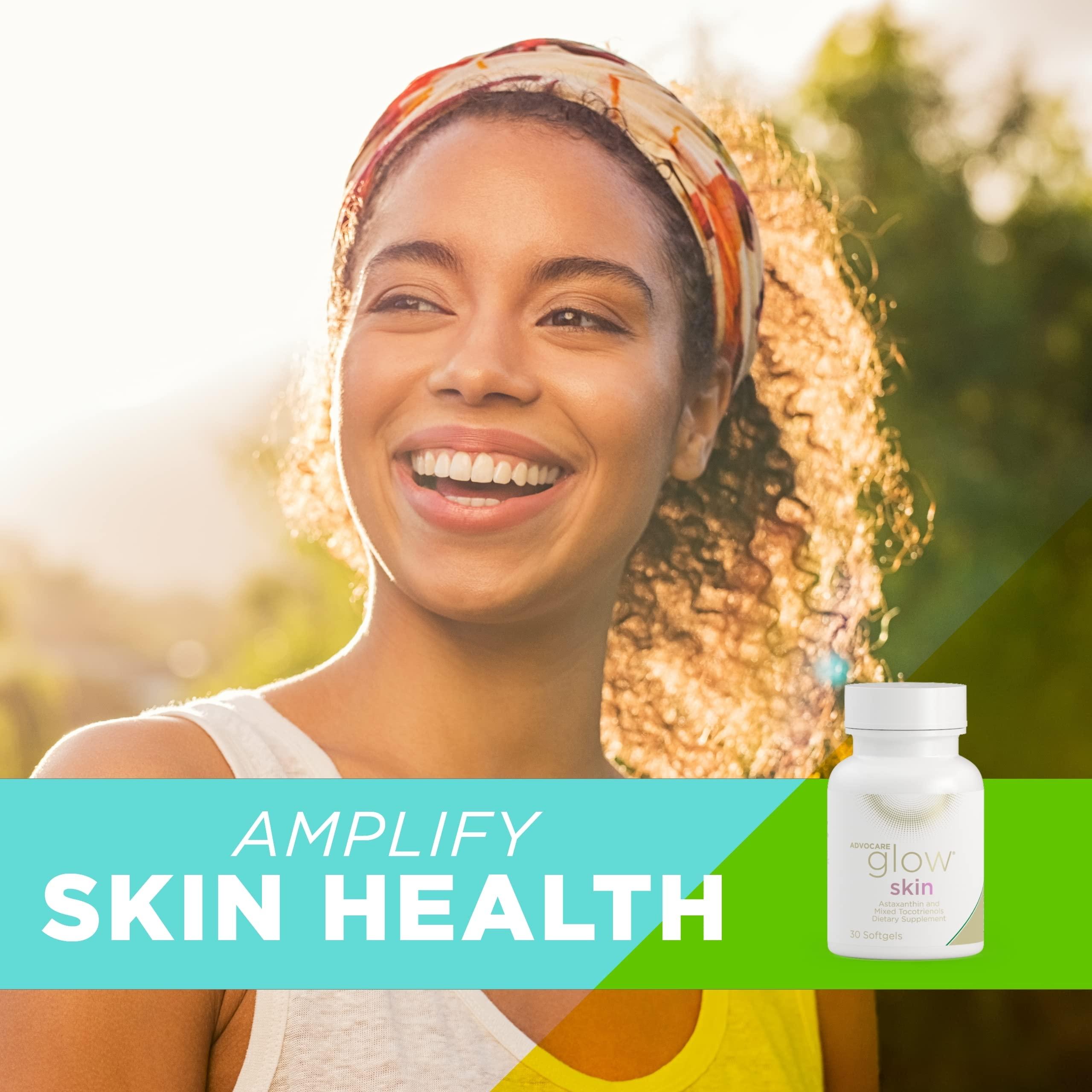 AdvoCare AdvoCare Glow Skin - Glowing Skin Care Supplement with Astaxanthin, Carotenoids, Tocotrienols & Vitamin E - Supports Healthy Skin, Hair & Nails* - 30 Softgels