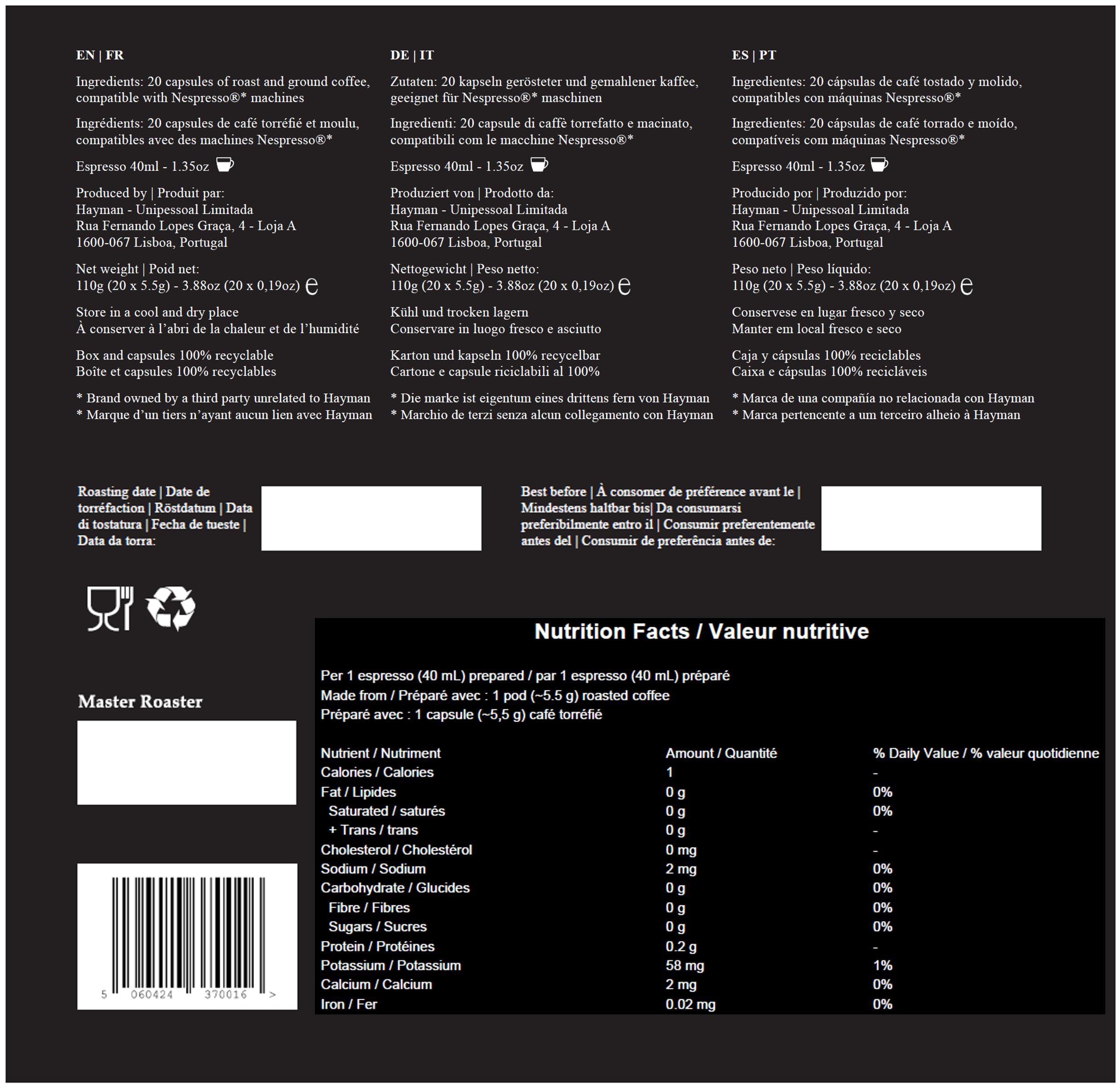 Hayman - Finest World Coffee Hayman Coffee, 100% Ethiopia Yirgacheffe Coffee, Coffee Pods For Nespresso Original Line Coffee Machine, 20 Pods | Espresso Pods Compatible With Nespresso Pods Original Machines, Ethiopian Coffee