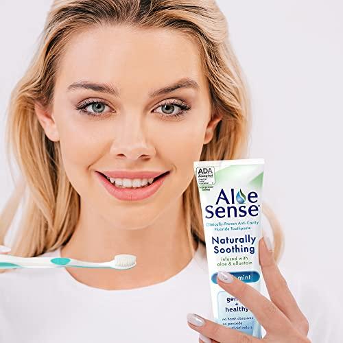 AloeSense AloeSense Fluoride Toothpaste, Naturally Soothing Toothpaste Sensitive Teeth and Gum Care with Aloe Vera, Allantoin & Fresh Mint Flavor, Gentle & Natural Toothpaste, ADA Approved (5-oz, 12 Count)