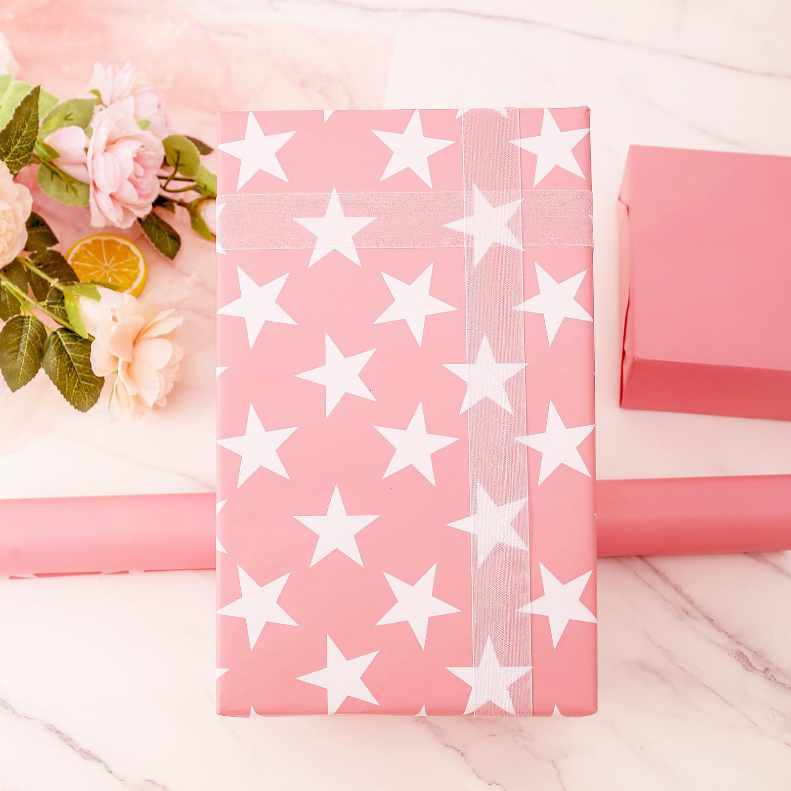 U\'COVER U\'COVER Pink Gift Wrapping Paper Roll for Girls Women Birthday Baby Shower Wedding Christmas Valentines Day Anniversary Graduation Holiday Gift Wrap Rolls Star Pattern Medium Roll (PINK)