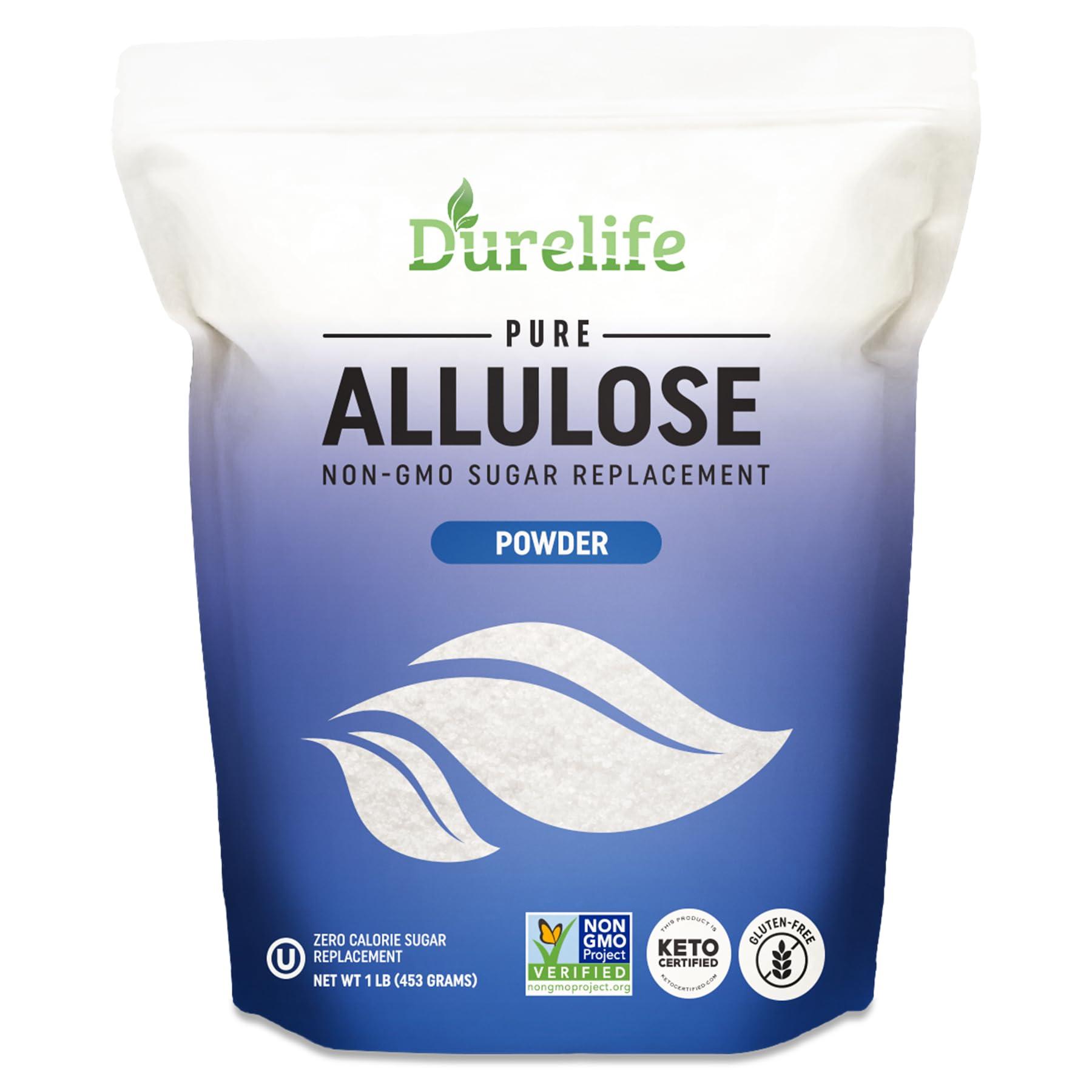 DureLife Durelife Allulose sweetener, 1 lb 100% Pure No Erythritol powdered Sugar Substitute, NON-GMO Project Verified, Keto Certified, OU kosher, No Fillers, Zero Calories sugar alternative 1 Lbs