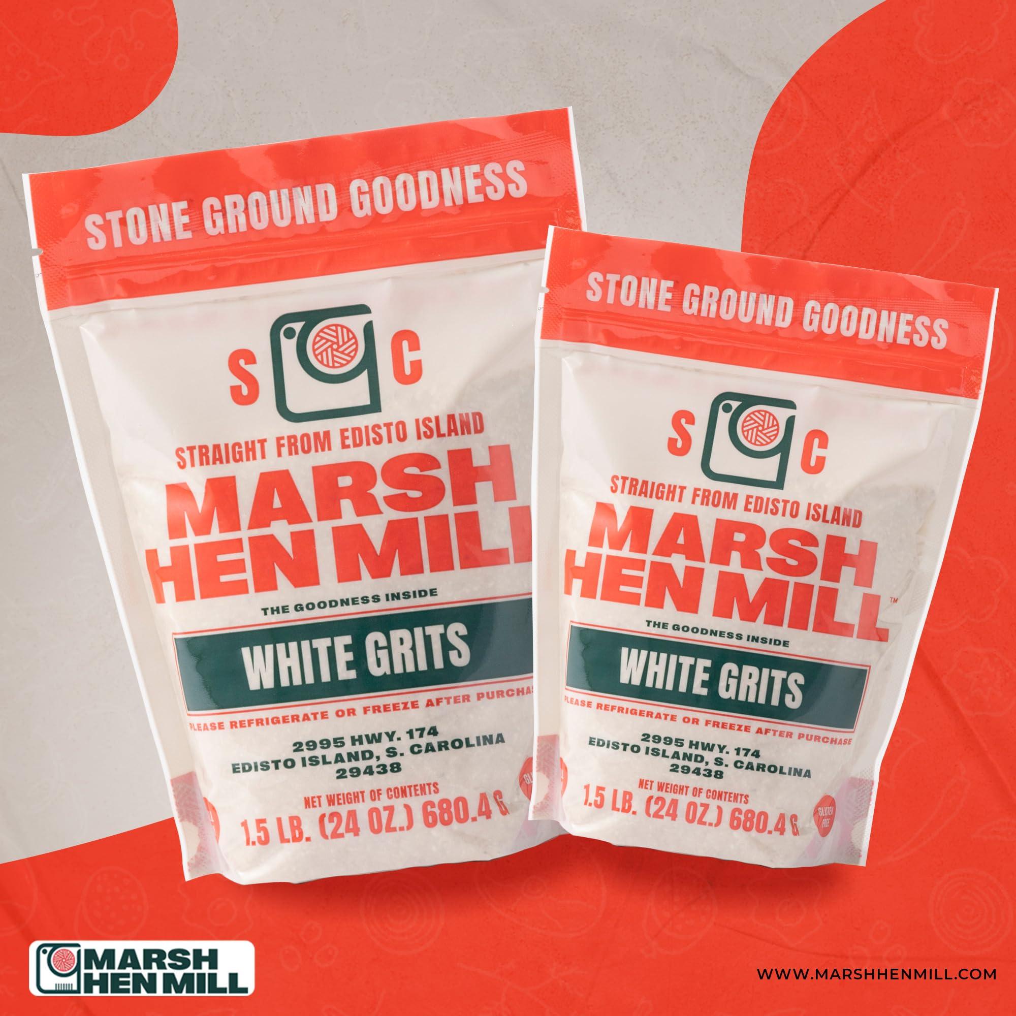 Marsh Hen Mill Marsh Hen Mill White Grits Stone Ground Grits from Premium White Dent Corn | Gluten Free & Instant for Quick Meals Family Farm Grown on Wadmalaw Island Stone Ground Grits - 24 oz Pack