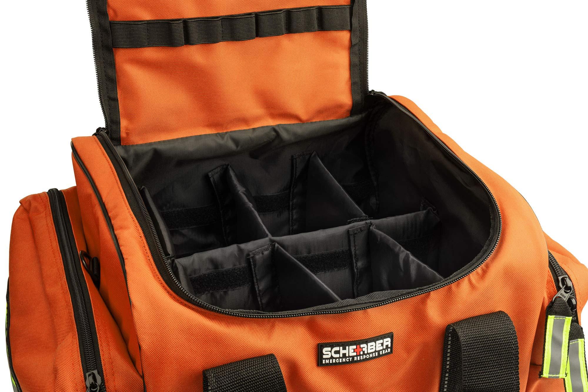 Scherber Scherber Fully-Stocked First Responder Bag | Professional EMT/EMS Trauma & Bleeding Medical Kit | HSA/FSA Approved | CAT Tourniquet, HyFin Chest Seal Israeli Bandage & 250+ First Aid Supplies (Orange)