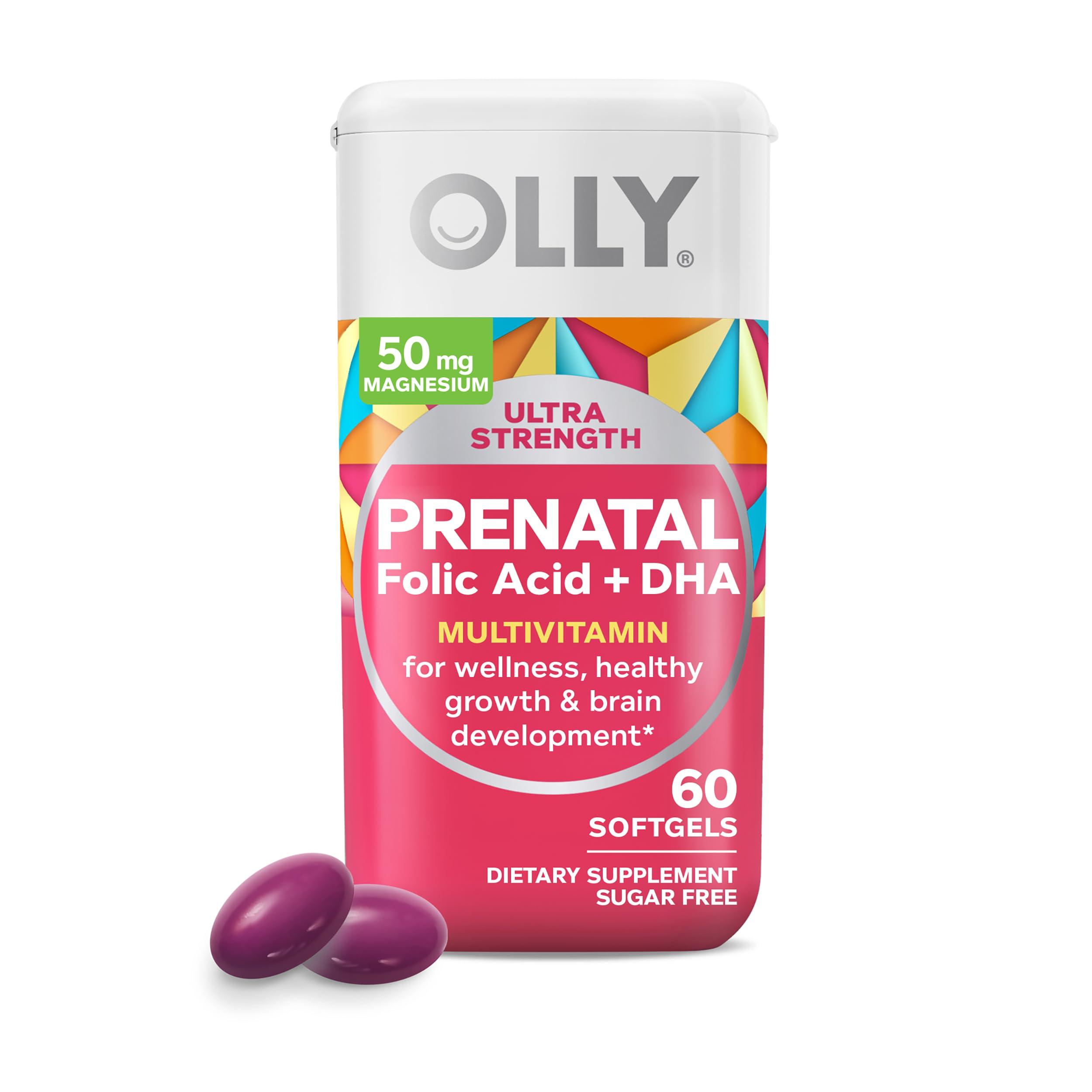 OLLY OLLY Ultra Strength Prenatal Multivitamin Softgels, Supports Healthy Growth, Brain Development & Ultra Strength Hair Softgels, Supports Hair Health, Biotin, Keratin, Vitamin D, B12