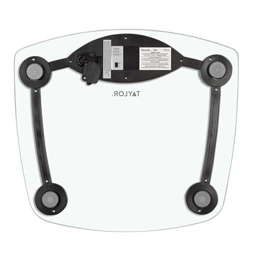 Taylor Precision Products Taylor Digital Bathroom Scale, Highly Accurate Body Weight Scale, Instant On and Off, 400 lb, Sturdy Clear Glass with Chrome Finish Base