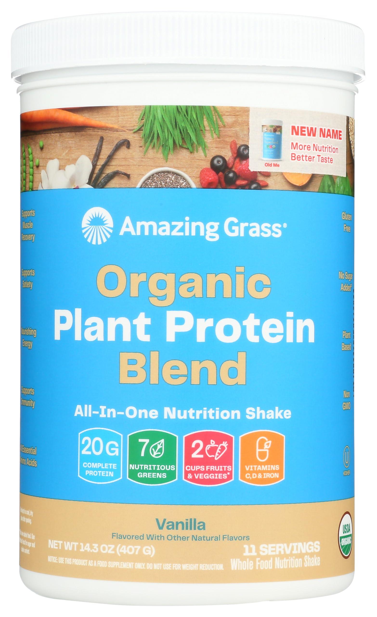 Amazing Grass Amazing Grass Organic Plant Protein Blend: Vegan Protein Powder, New Protein Superfood Formula, All-In-One Nutrition Shake with Beet Root, Pure Vanilla, 11 Servings