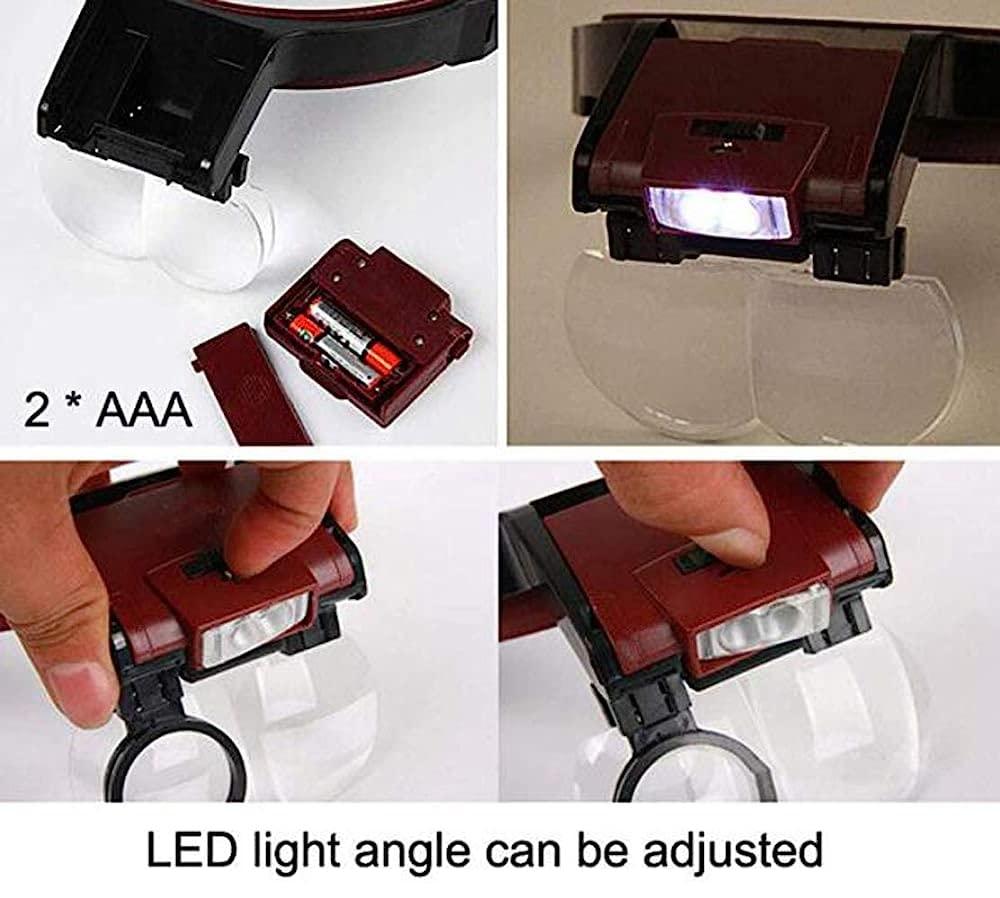 KNOXC KNOXC Magnifiers, Hands Free Headband Magnifier with Led Light,1X to 4.5X Zoom with 5 Detachable Lenses-Head Mounted Head Magnifying Glasses with Light for Reading,Jewelry