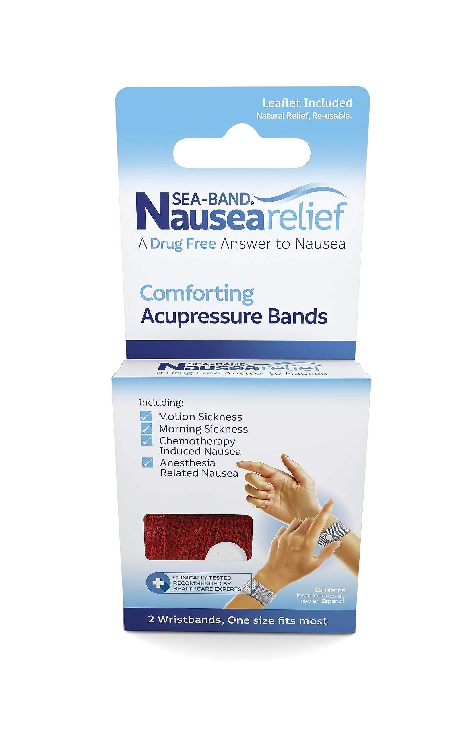 Sea-Band Sea-band Anti-Nausea Acupressure Wristband for Motion & Morning Sickness - 1 Pair Red