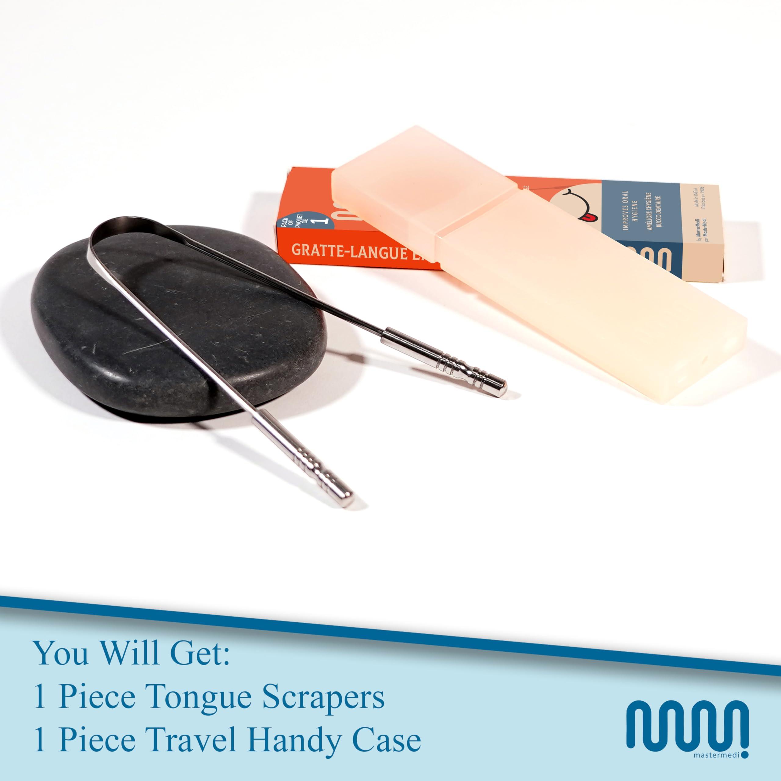 mastermedi MasterMedi Tongue Scraper with Case Easy to Use Tongue Scraper for Adults, Tongue Cleaner for Oral Care & Hygiene (Single Pack (with Travel Case))