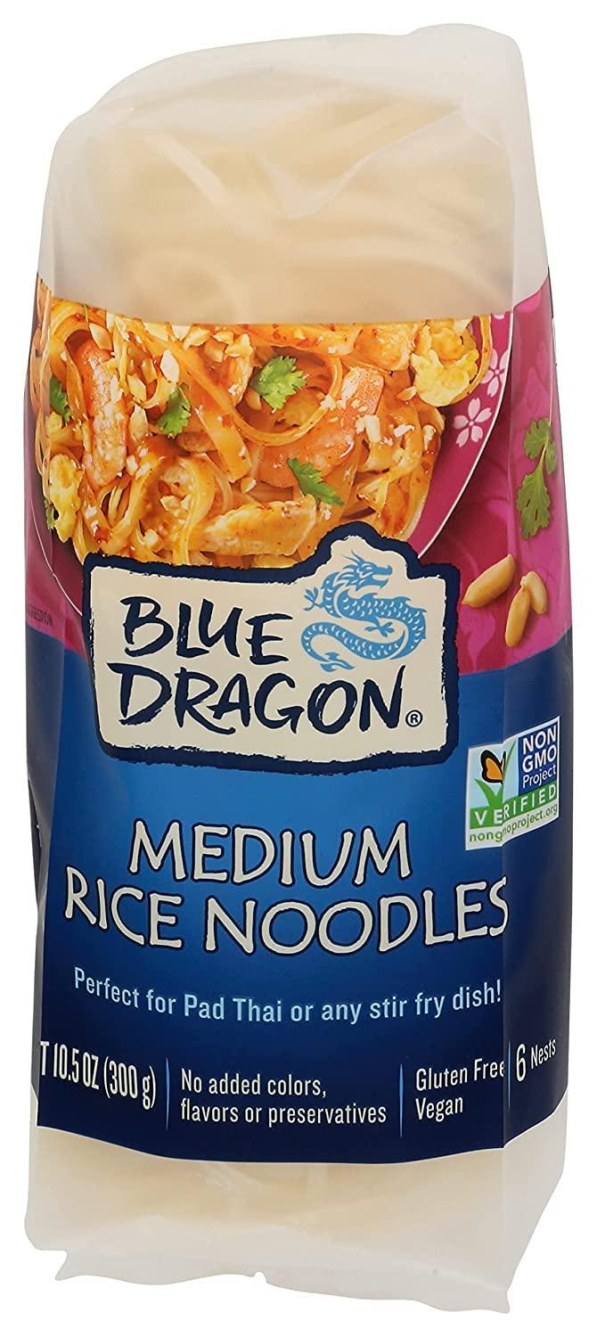 Blue Dragon Blue Dragon Medium Rice Noodles, 10.58 Oz (Pack of 4), Two Ingredients, Gluten Free, Vegan