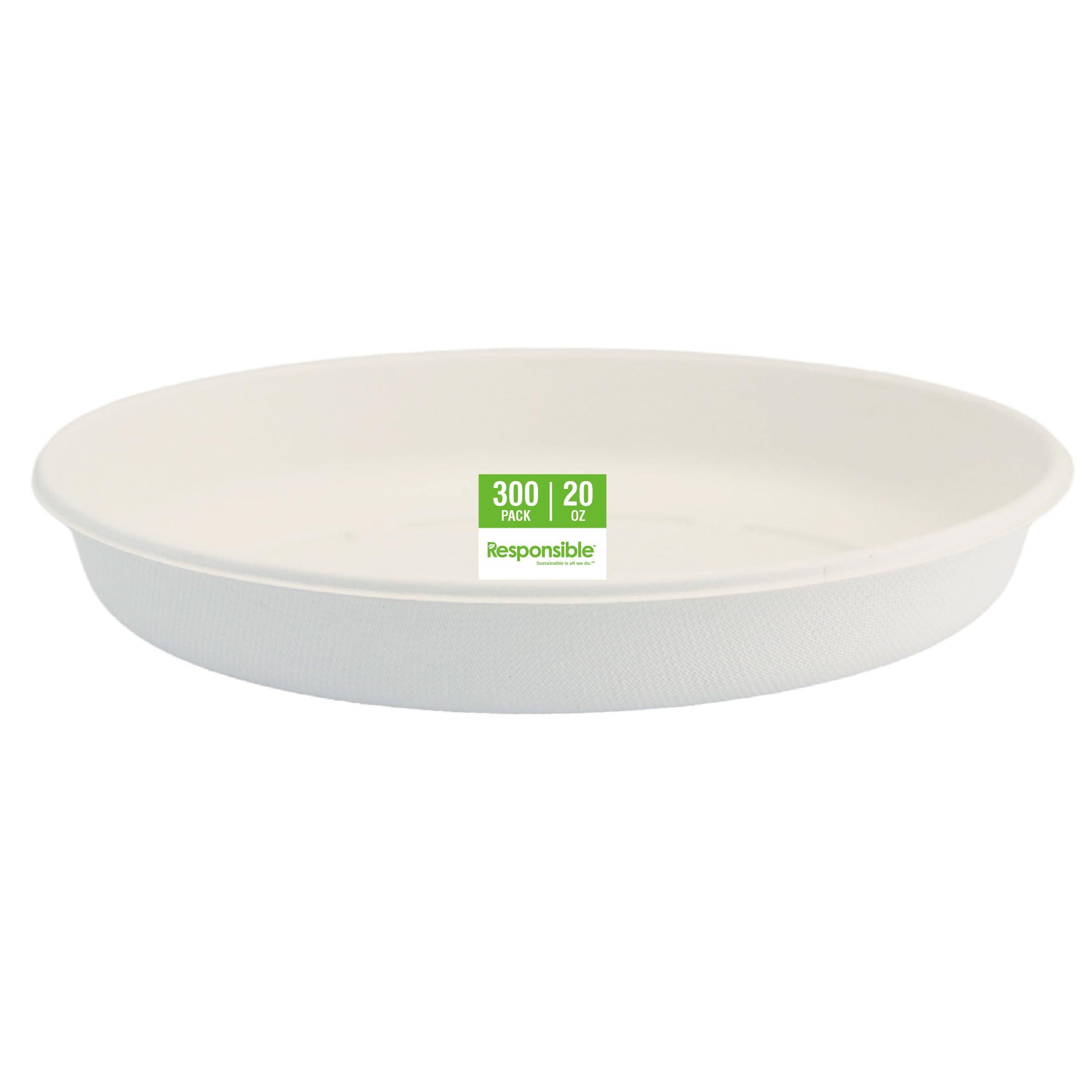 Responsible Products Responsible Products 20 oz Oval Disposable Bowls I Tree-Less Compostable Molded Fiber Burrito Bowls I Extra Strength I NO-PFAS I Classic White (300 Count)