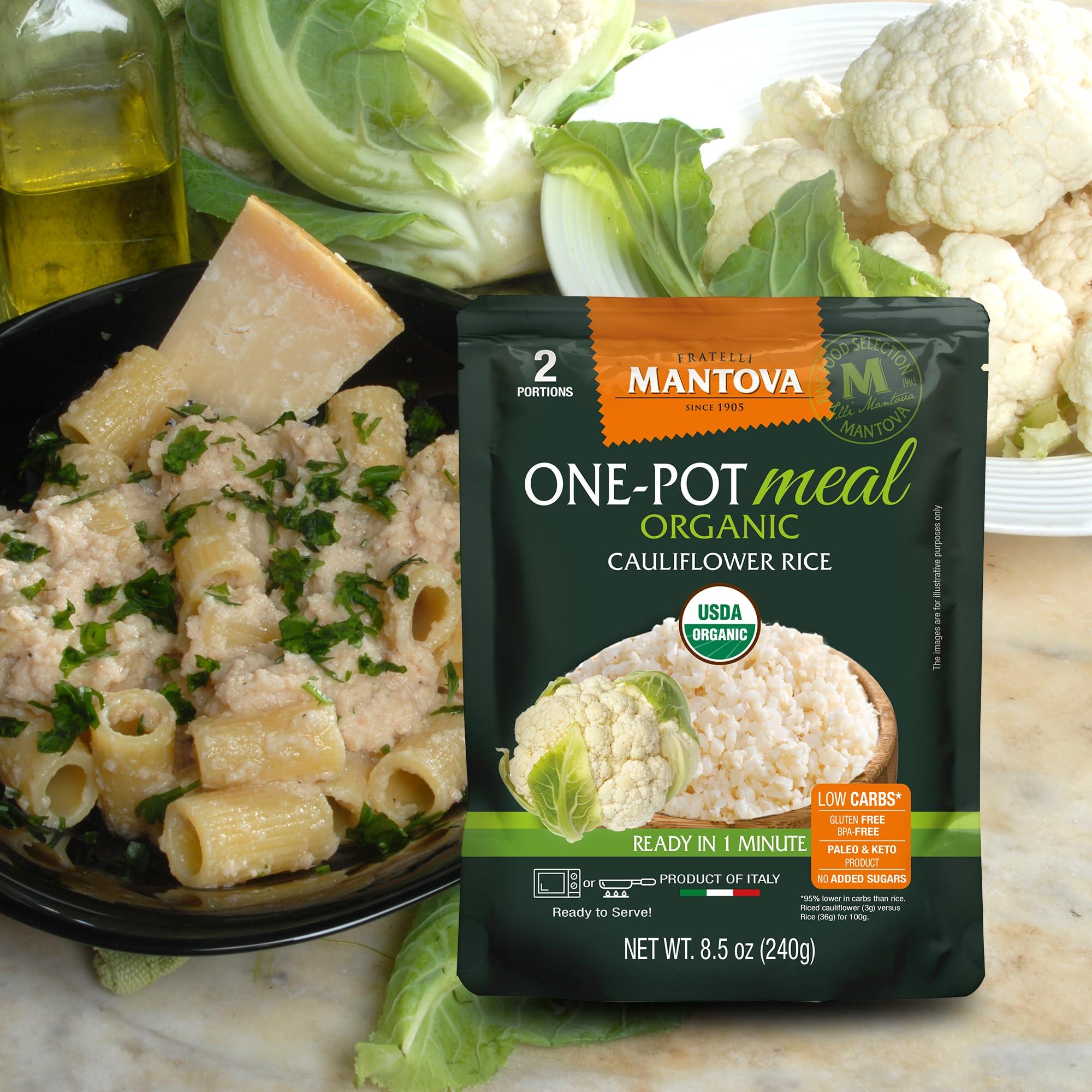 Mantova Mantova Organic Cauliflower Rice, 8.5 oz. (Pack of 6), Product of Italy, One-Pot Meal, Ready-in-Minutes Cauliflower Rice, All-Natural, Healthy Rice Alternative, Ideal for Soups, Stews, Side Dishes, Salads, Rice Bowls, Breakfast Bowls and More, Gluten