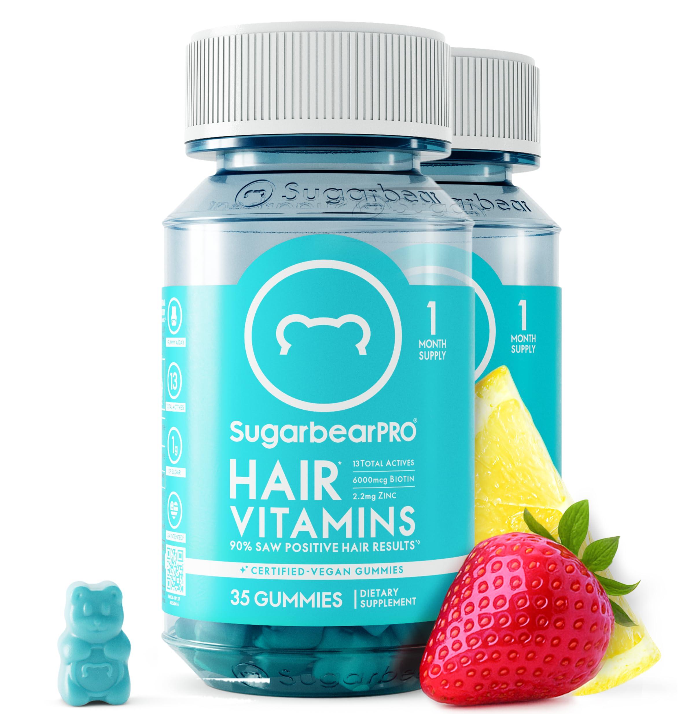 SugarBearHair Sugarbear Hair Vitamin Gummy 2 Month Supply Extra Strength Biotin 6000mcg, Growth for Men & Women, Vegan Vitamin B12, MSM, Inositol, Omega 3, Elderberry, Certified Kosher, Halal, Cruelty-Free