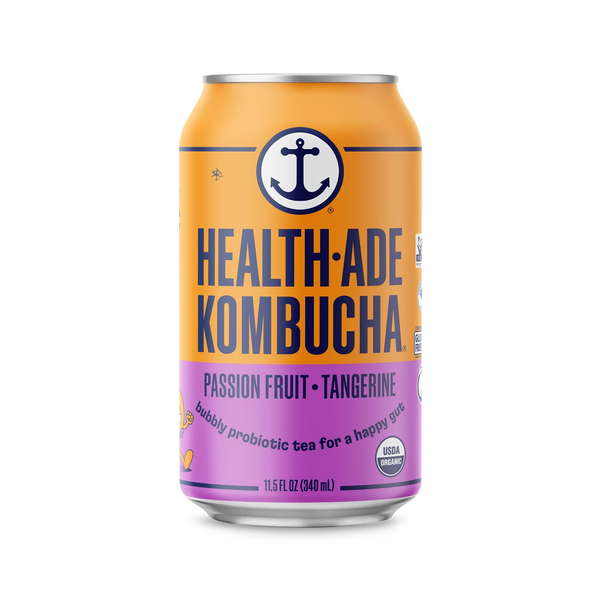Health-Ade Health-Ade Passion Fruit-Tangerine Kombucha, Organic Drink, 12-Pack (11.5 Fl Oz Cans) Fermented Tea with Probiotics, Non-GMO, Vegan, Gluten-Free