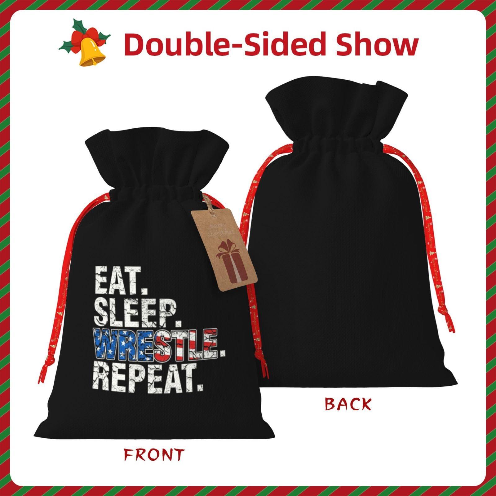 BYOBLU BYOBLU Eat Sleep Wrestle Repeat Wrestling Christmas Gift Bags, Santa Wrapping Bag,With Drawstring And Tags For Reusable