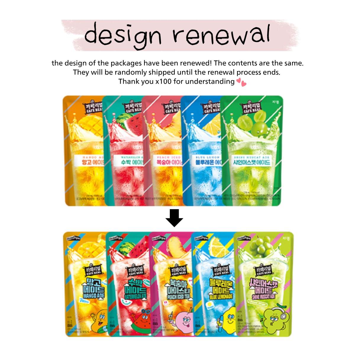 dalgaru Korean Covenience Store Drink Pouch Sampler Set - 5 PACK 10 PACK (grape, strawberry, blue lemonade, peach ice tea, shine muscat) + dalgaru yakgwa mirror (MANGO 10 PACK)