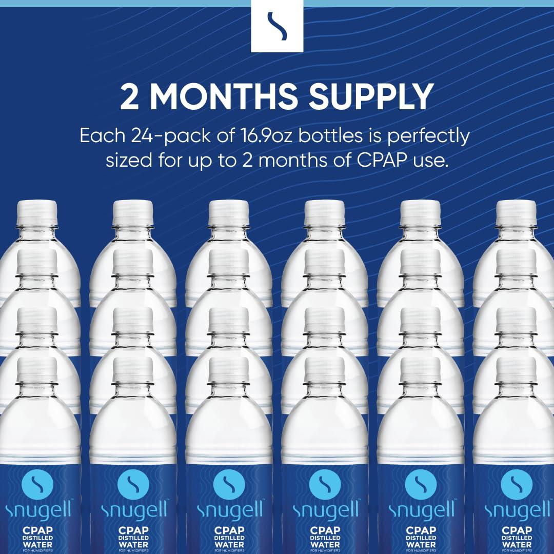 Snugell Snugell Distilled Water for CPAP Machines, Travel Size Bottles (24-Pack, 16.9 oz Each) Up to 60 Days Supply Clean, Multi-Use, Travel-Friendly, Made in USA