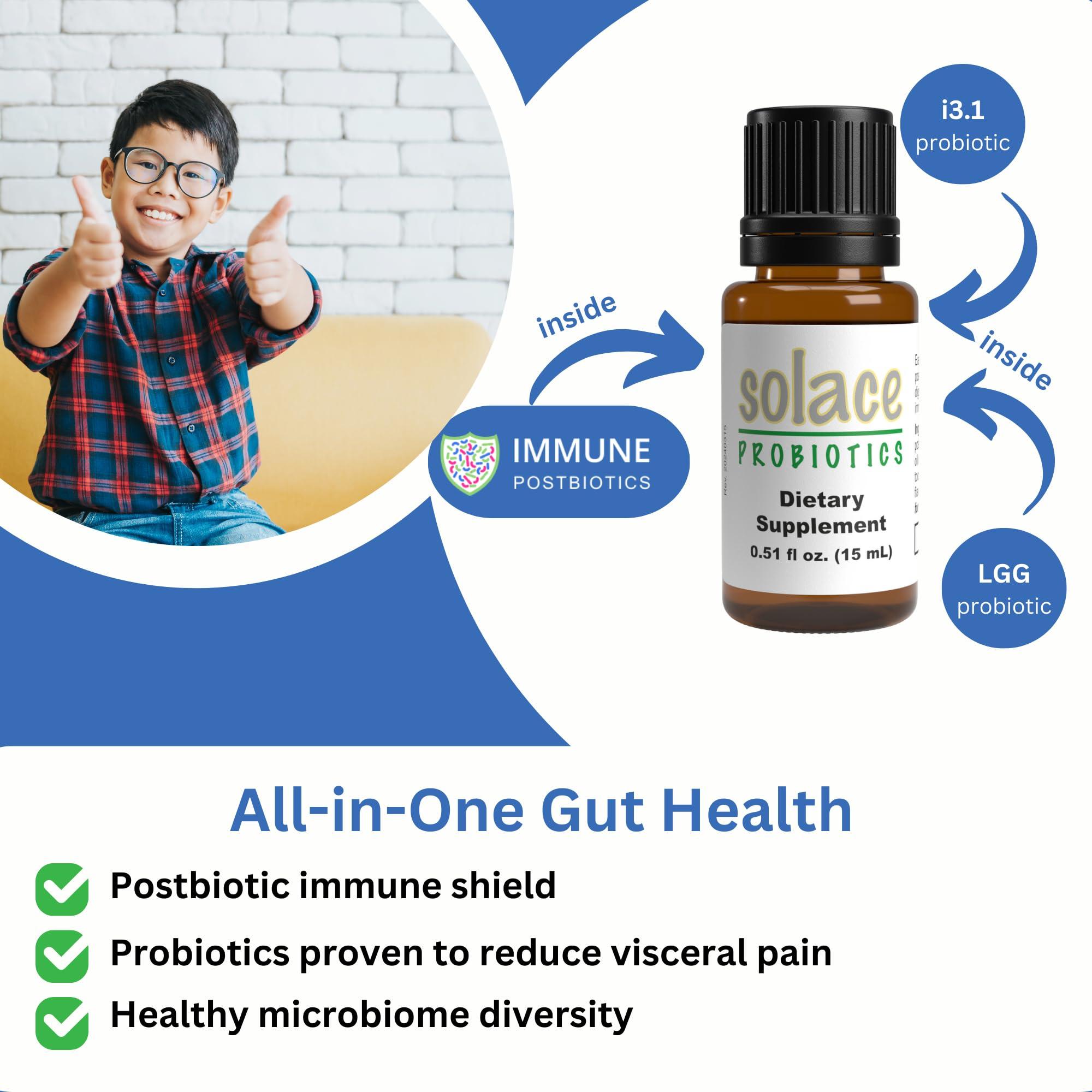 Solace Nutrition Solace Probiotics Liquid Formula for Adults and Kids - Concentrated Blend for Digestive Health and Immunity, Clinically Researched, Easy Syringe Application, Hypoallergenic - 15mL