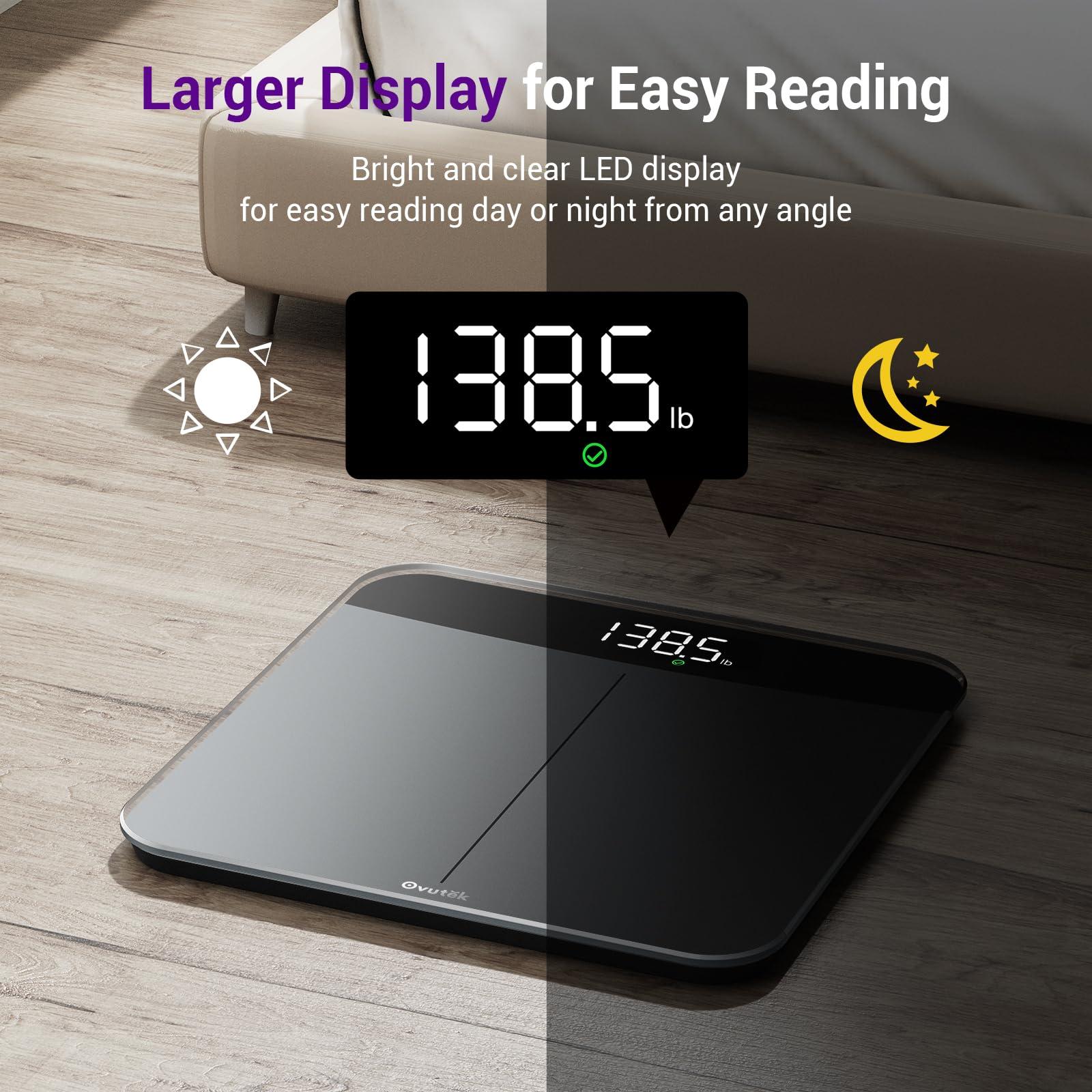 OVUTEK Ovutek Bathroom Scales Digital Weight, Topnotch Quality 450lb Weight Scale, Most Accurate to 0.05lb, Automatic Weighing Scale for Body Weight, Baby, Pet, Larger LED, Sturdy and Durable Base Machine