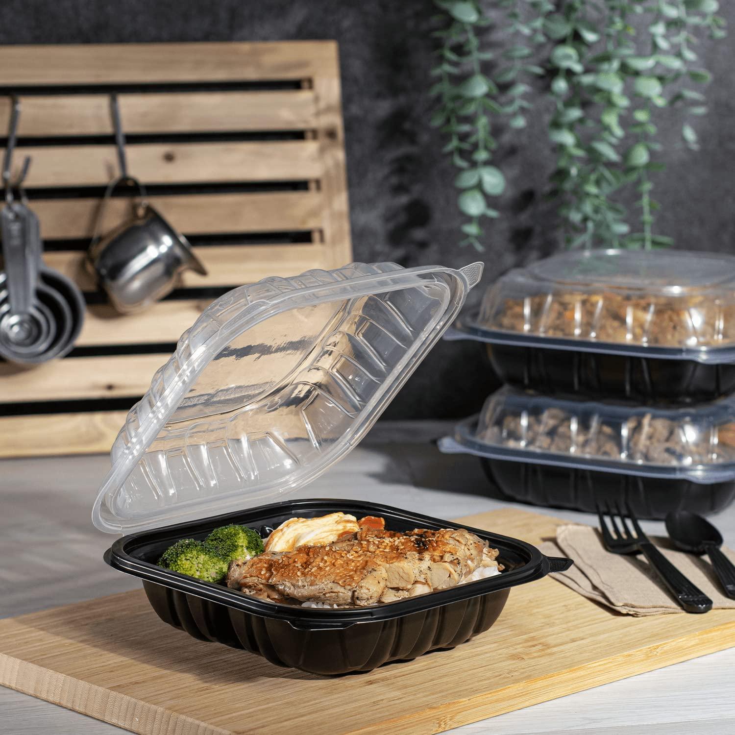 Karat Karat Premium PP Hinged Container, Take Out Food Containers - Case (8\"x8\", 3 compartments)