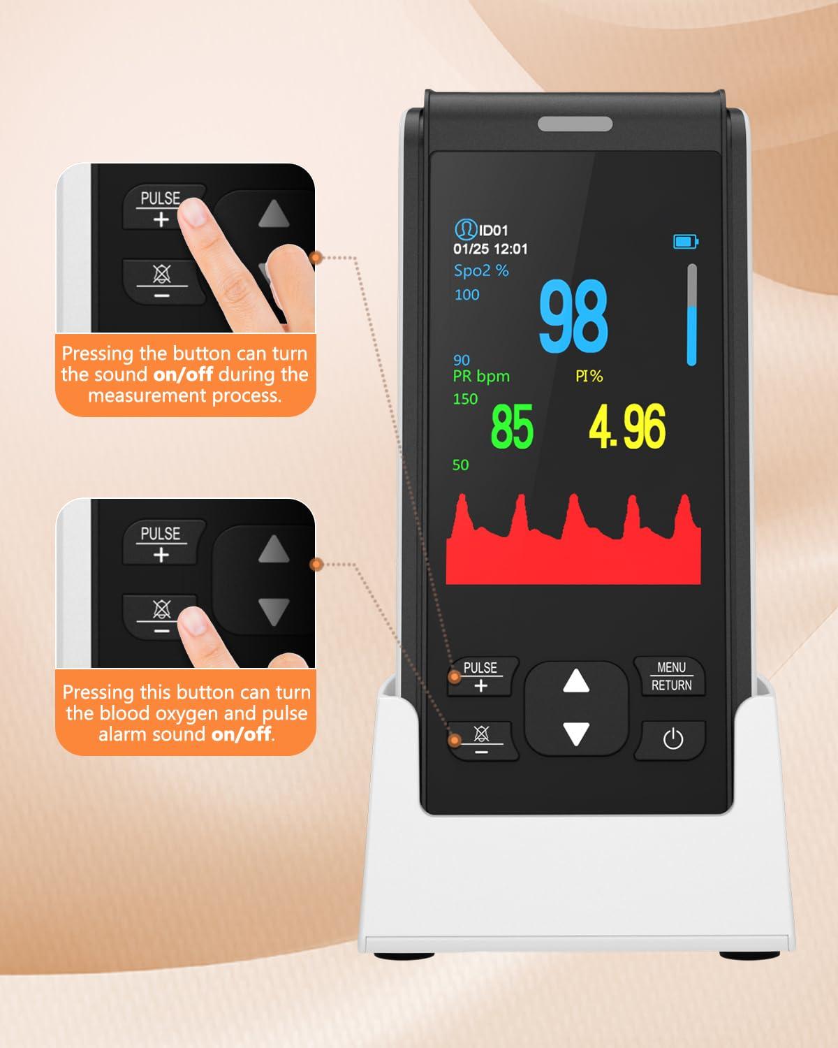 HealthTree Pulse Oximeter Rechargeable Fingertip Pulse Oximeter, Handheld Pulse Oximeter, HealthTree Finger Blood Oxygen Saturation Monitor with SpO2 & Pulse Rate, Portable Oxygen Meter Finger for Adults