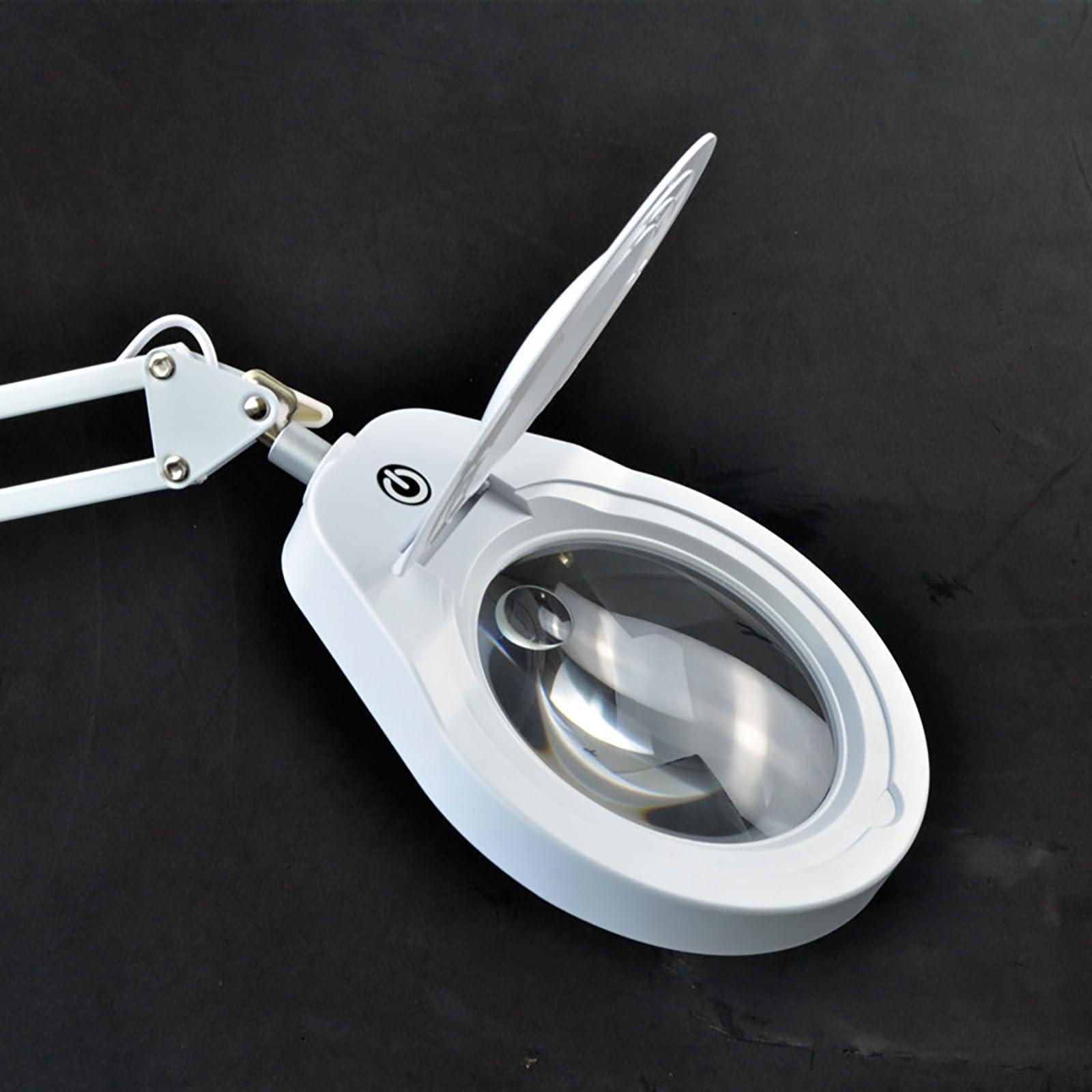 GLocKi Magnifying Glass with Light and Stand, 10X Magnifying Lamp, 5" Large Optical Glass Lens, Adjustable Swivel Arm Desk Magnifier for Hobby Reading