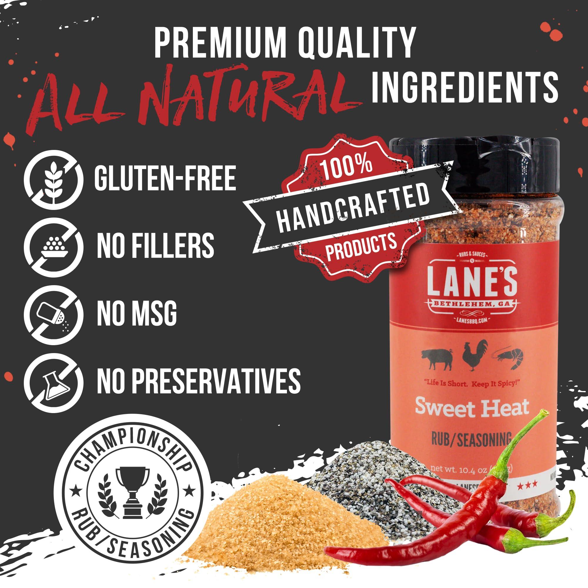 Lane\'s Lane\'s Sweet Heat Rub Seasoning, All-Natural BBQ Brisket Rub Goes Well with Butt Rub Seasoning, No MSG Brisket Seasoning &, Made in USA, 10.4 Oz