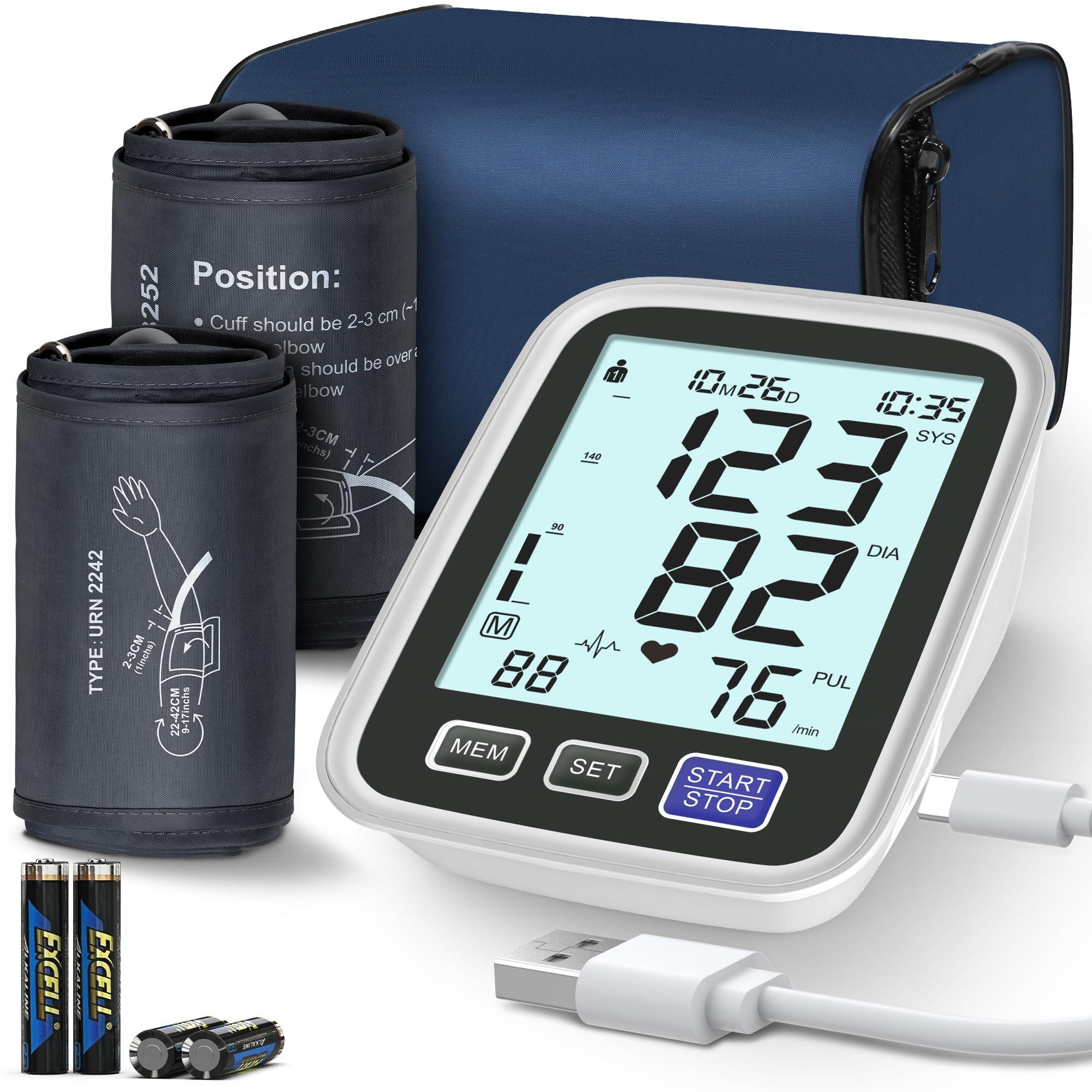AQESO Blood Pressure Machine Upper Arm, 2 Size Cuffs M/L and XL, Medium/Large 9\"-17\" and Extra Large Cuff 13\"-21\", Accurate Automatic Digital BP Cuff Home Use, Large Backlit LCD, BP Monitor Dual-User Mode