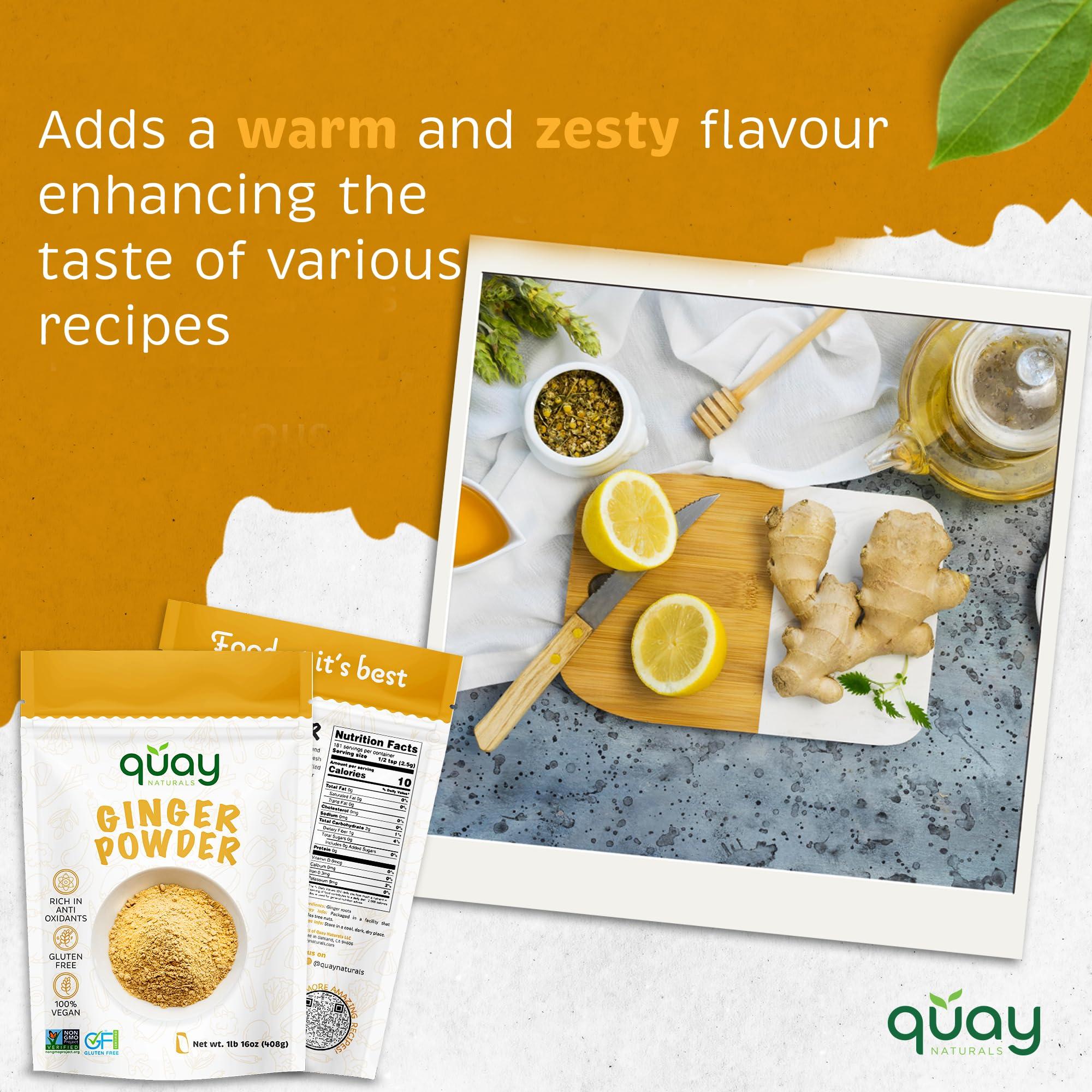 Quay Naturals Ground Ginger Powder (1 lb) for Cooking, Baking, Tea, Energy Drinks & Beverages - Highly Aromatic - Fine Loose Powder - Powdered Ginger - No Preservatives, Colors & Additives - Non GMO