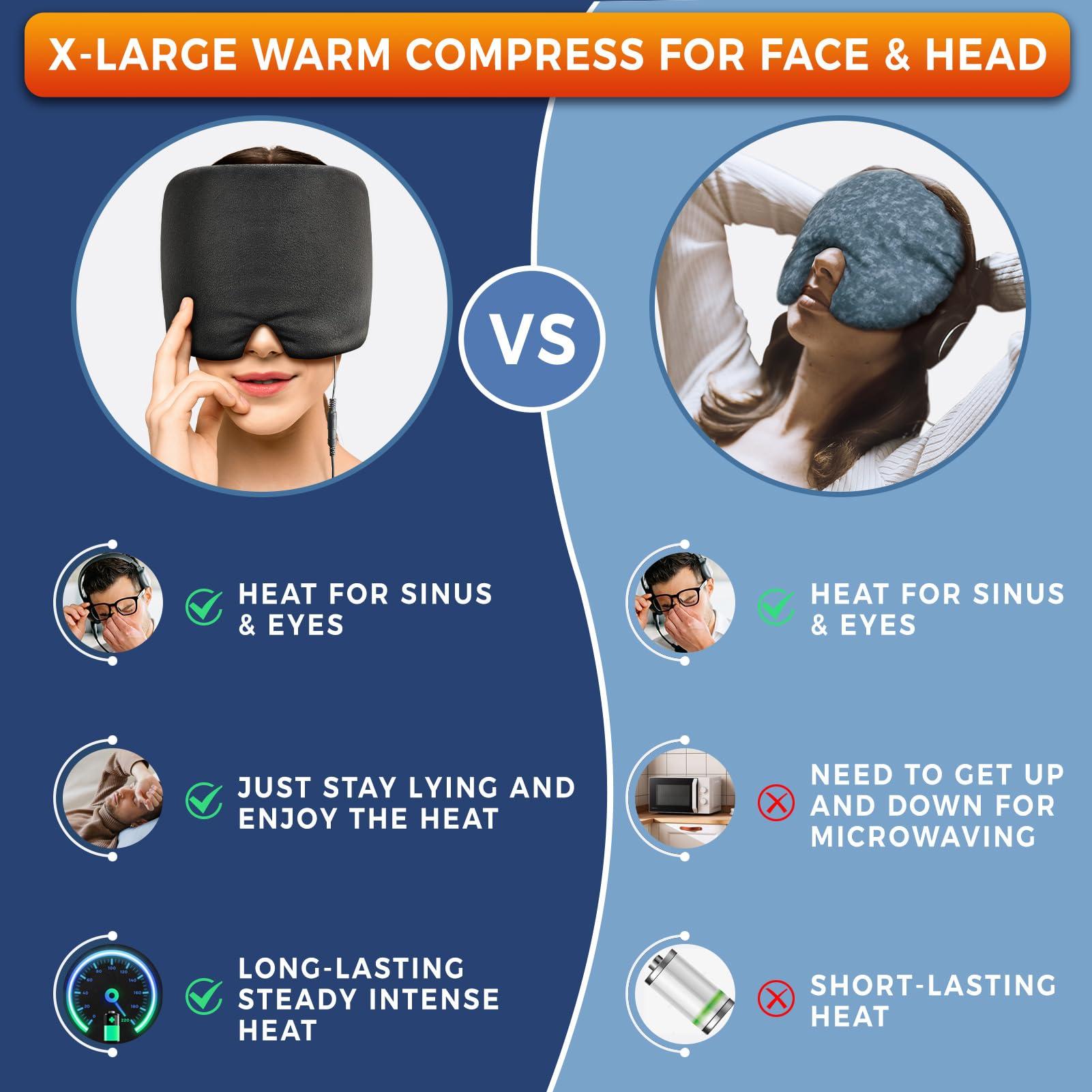 sticro sticro Extra Large Moist Heat Sinus Relief Mask, Reusable Warm Compress Heated Eye Mask Face Heating pad Eye Pillow for Sinus Pressure Relief, Dry Eyes, Migraine, Tension, Stress, Headache(Large)