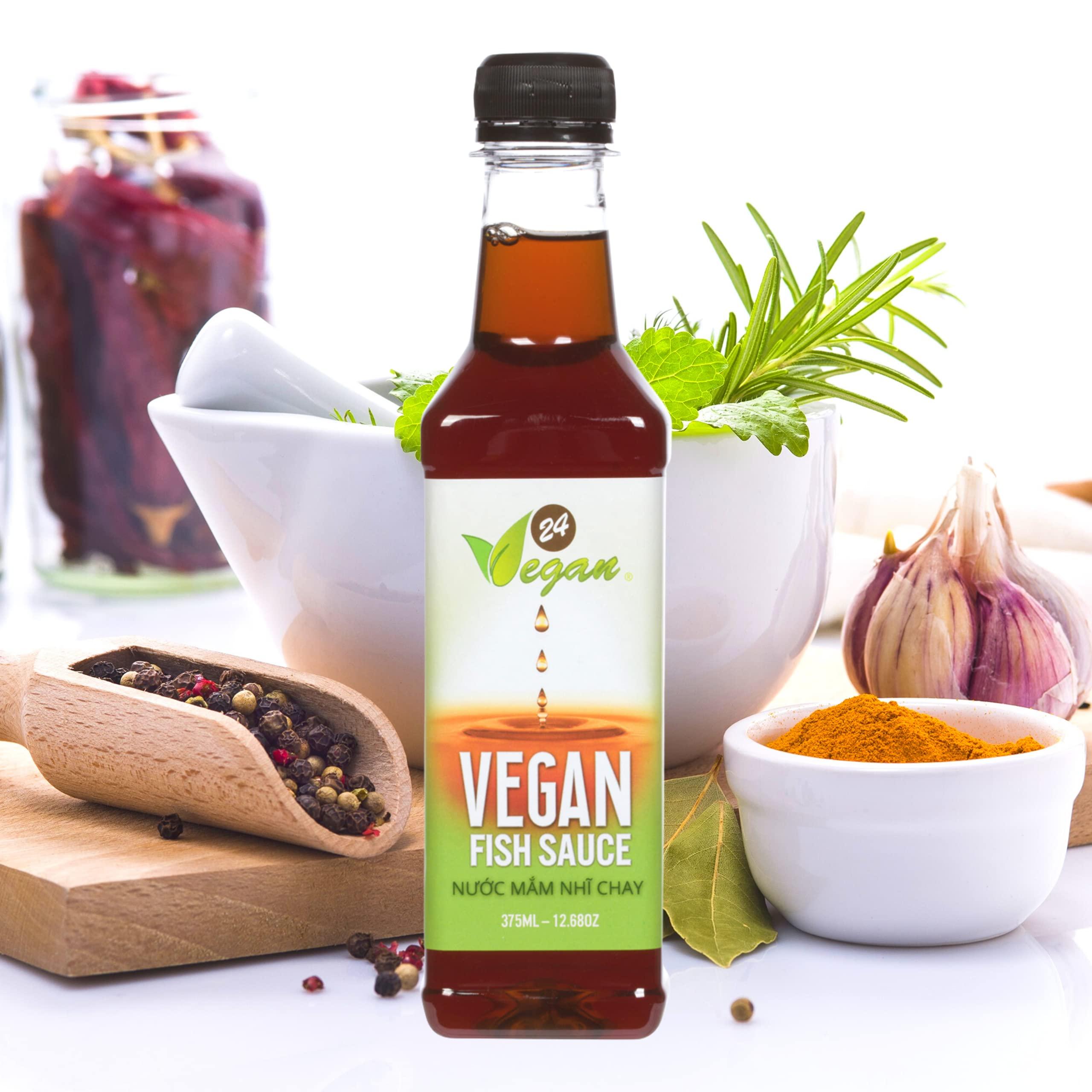 24Vegan 24Vegan Fish Sauces Premium Plant-Based Seasoning Sauce, All-Purpose Instant Flavor Boost, Gluten Free Fish Sauce, Gluten Free Soy Sauce, Vegetarian Asian Sauces, Vegetable Umami Flavor, Dressings and Marinades for a Sweet, Tangy and Spicy Flavor 12.